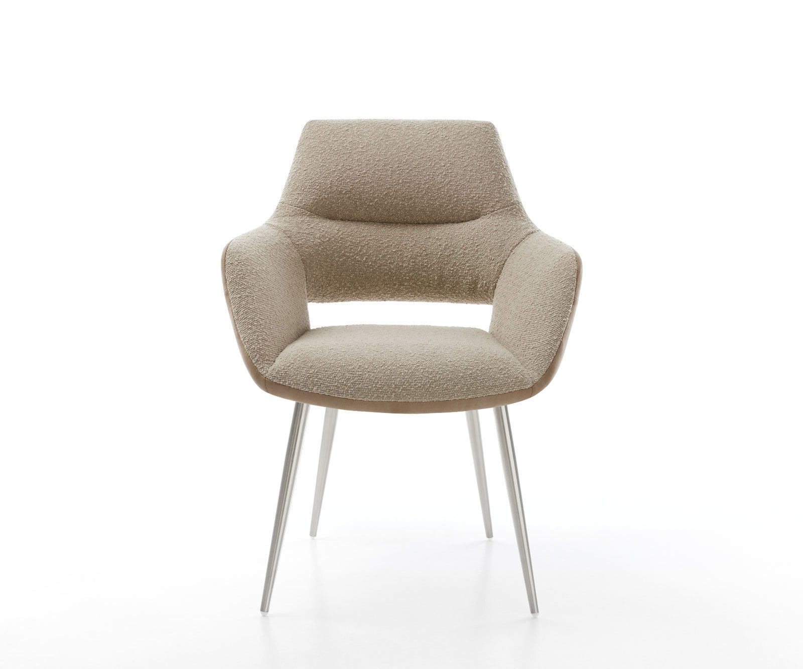 Eetkamerstoel Yago-Flex met armleuning materiaalmix mud 4-poot conisch roestvrij staal pocketveer kern 1 Eetkamerstoel Yago-Flex met armleuning materiaalmix mud 4-poot conisch roestvrij staal pocketveer kern 1