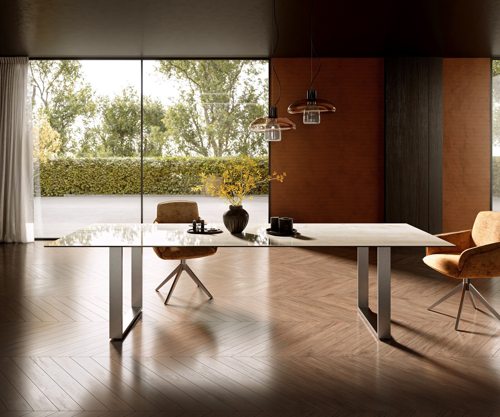 Eetkamertafel Edge 300x100 Keramiek Laminam® Onice Oro Roestvrij staal Smal 2