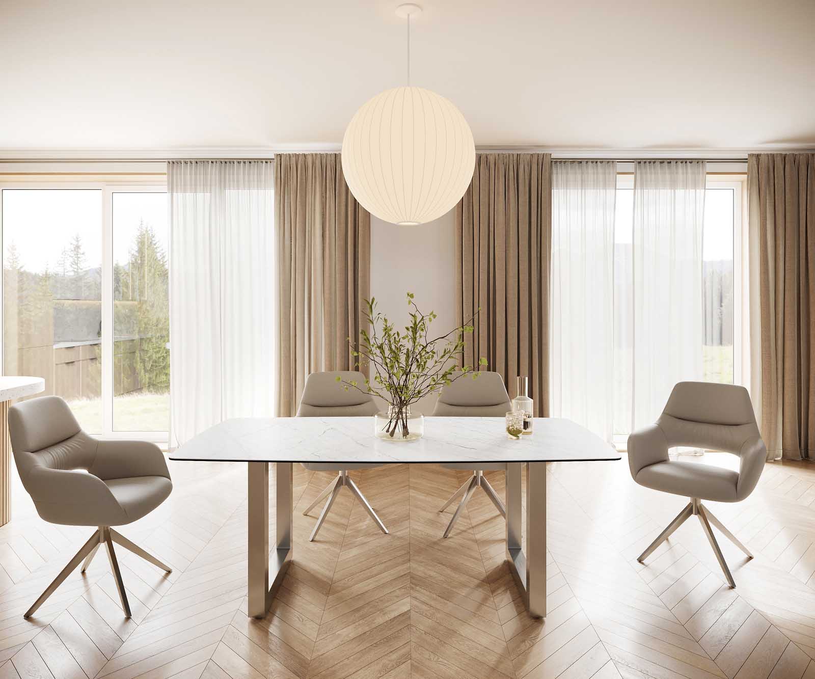 Eettafel Edge Bootsform 200x100 keramiek Laminam® Statuarietto wit roestvrij staal breed 2 Eettafel Edge Bootsform 200x100 keramiek Laminam® Statuarietto wit roestvrij staal breed 2