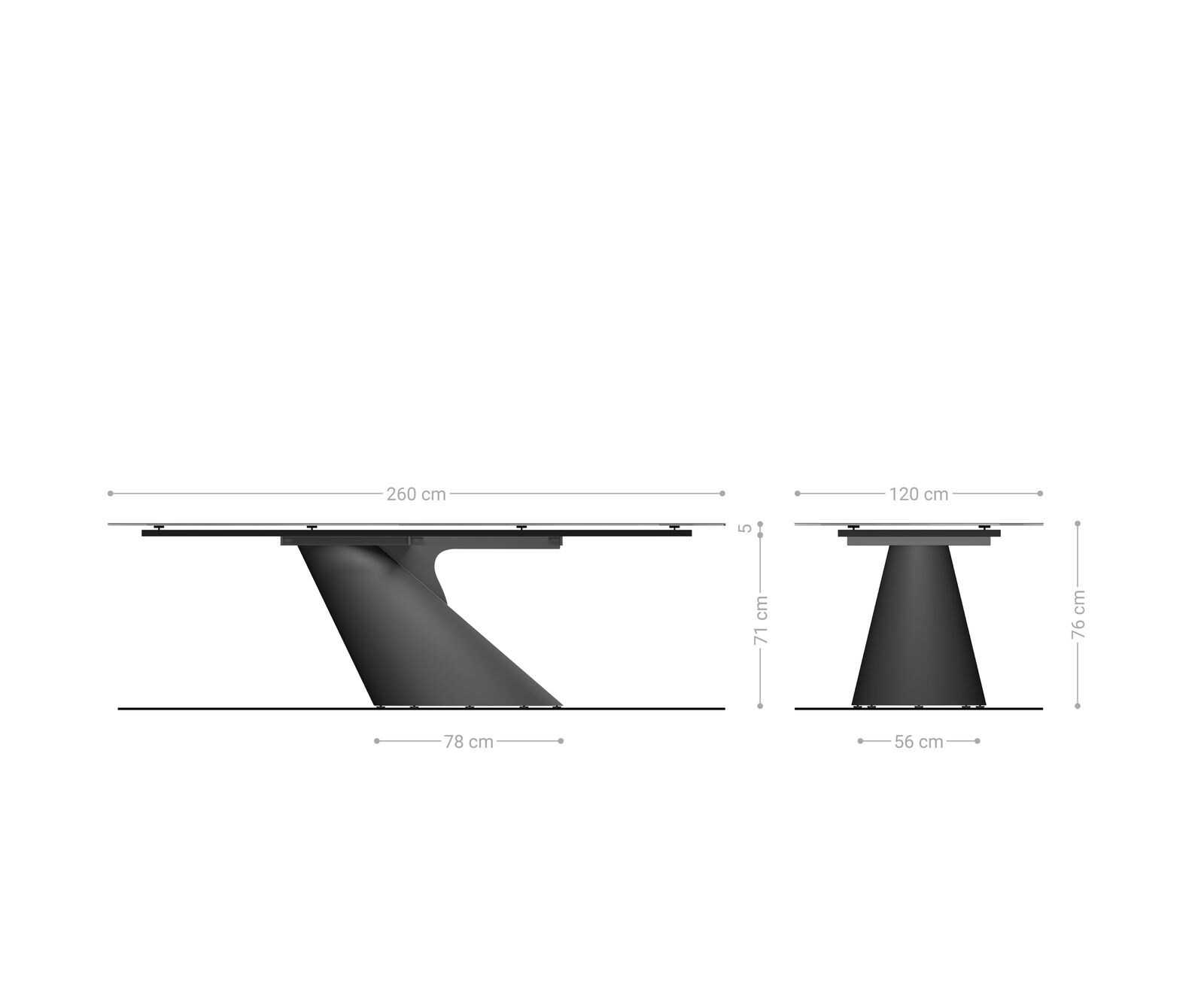 Eettafel Edge Boot 260x120 cm Keramiek Onyx Champagne Cono Metaal Zwart 6