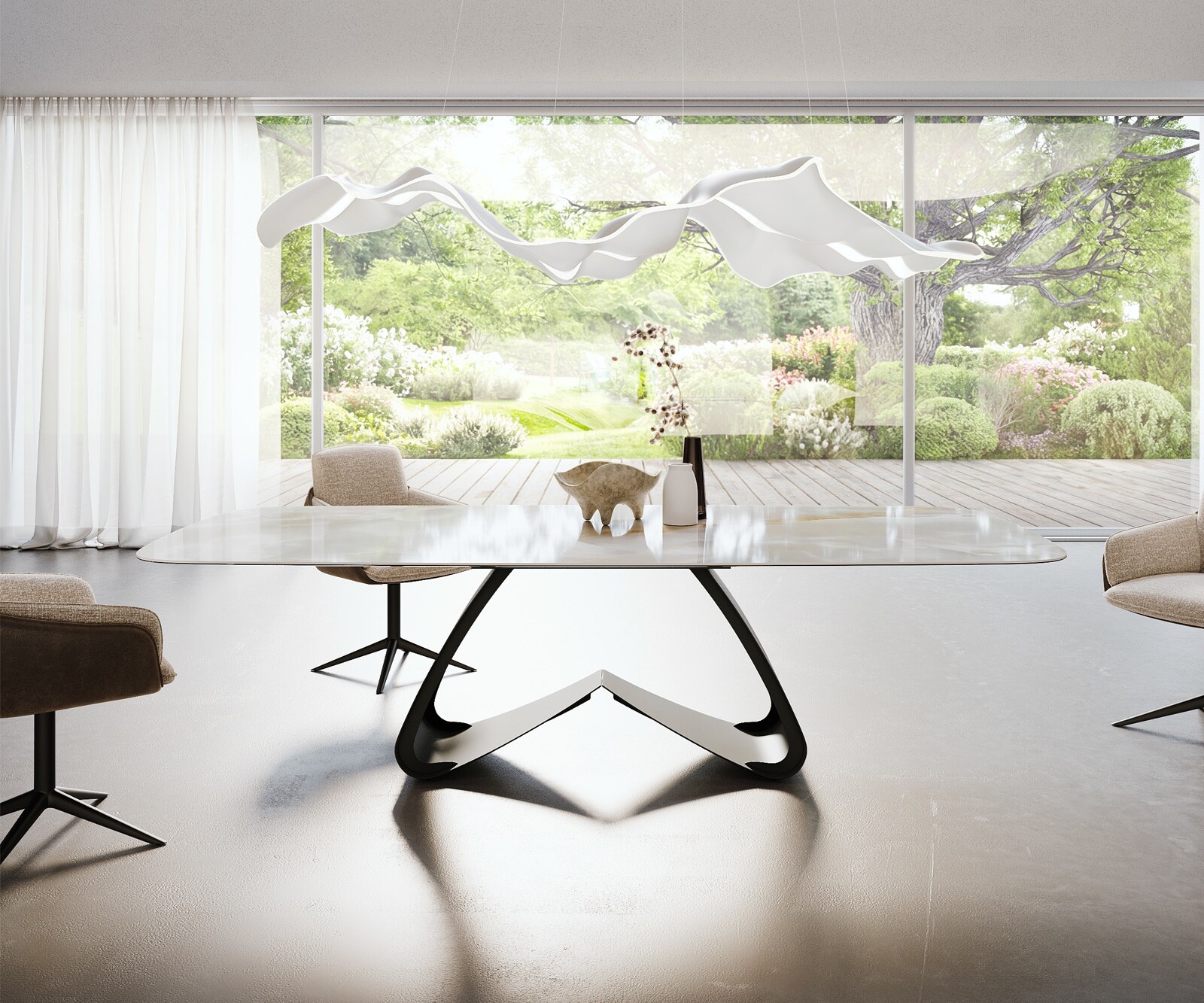 Eetkamertafel Edge Boot 270x120 cm Keramiek Iris FMG Onice Grigio W-onderstel Metaal Zwart 2