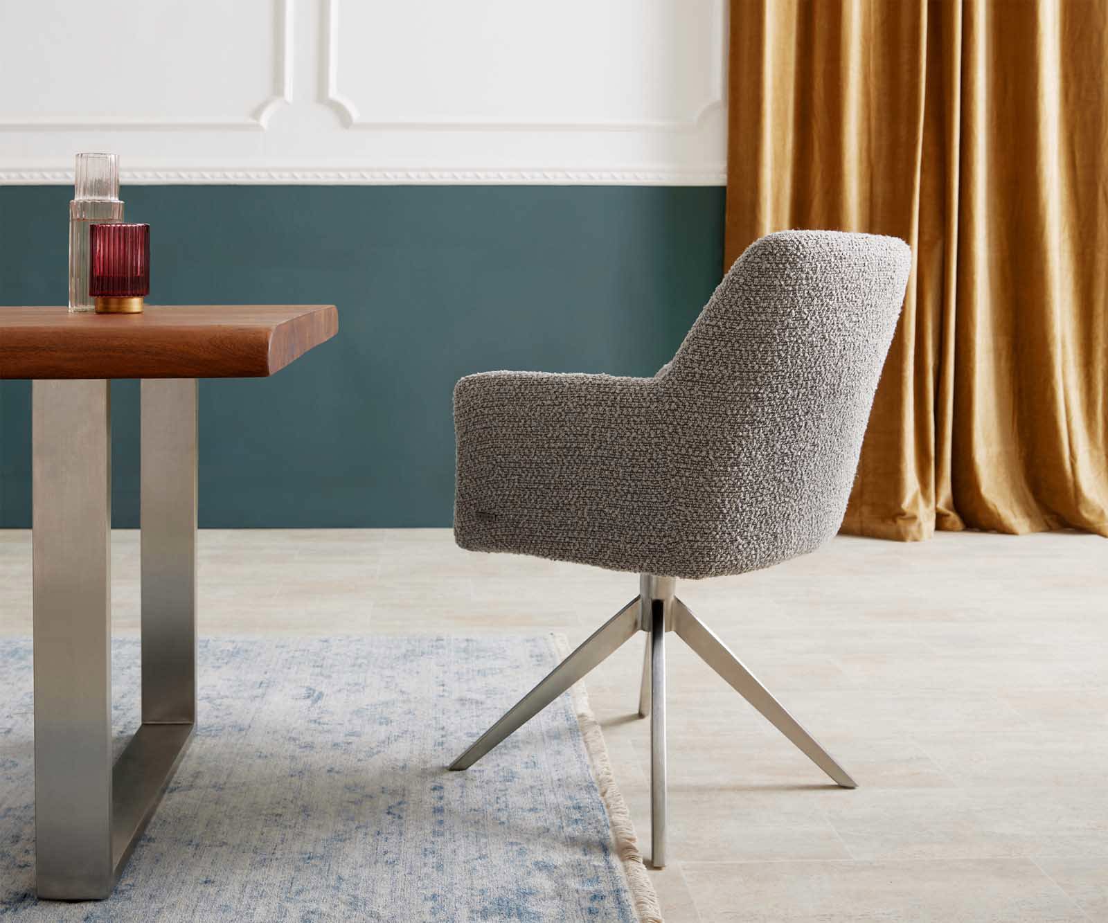 Draaistoel Xana-Flex met armleuning bouclé zilver grijs kruisframe breed roestvrij staal 360° draaibaar pocketveer kern 4 Draaistoel Xana-Flex met armleuning bouclé zilver grijs kruisframe breed roestvrij staal 360° draaibaar pocketveer kern 4