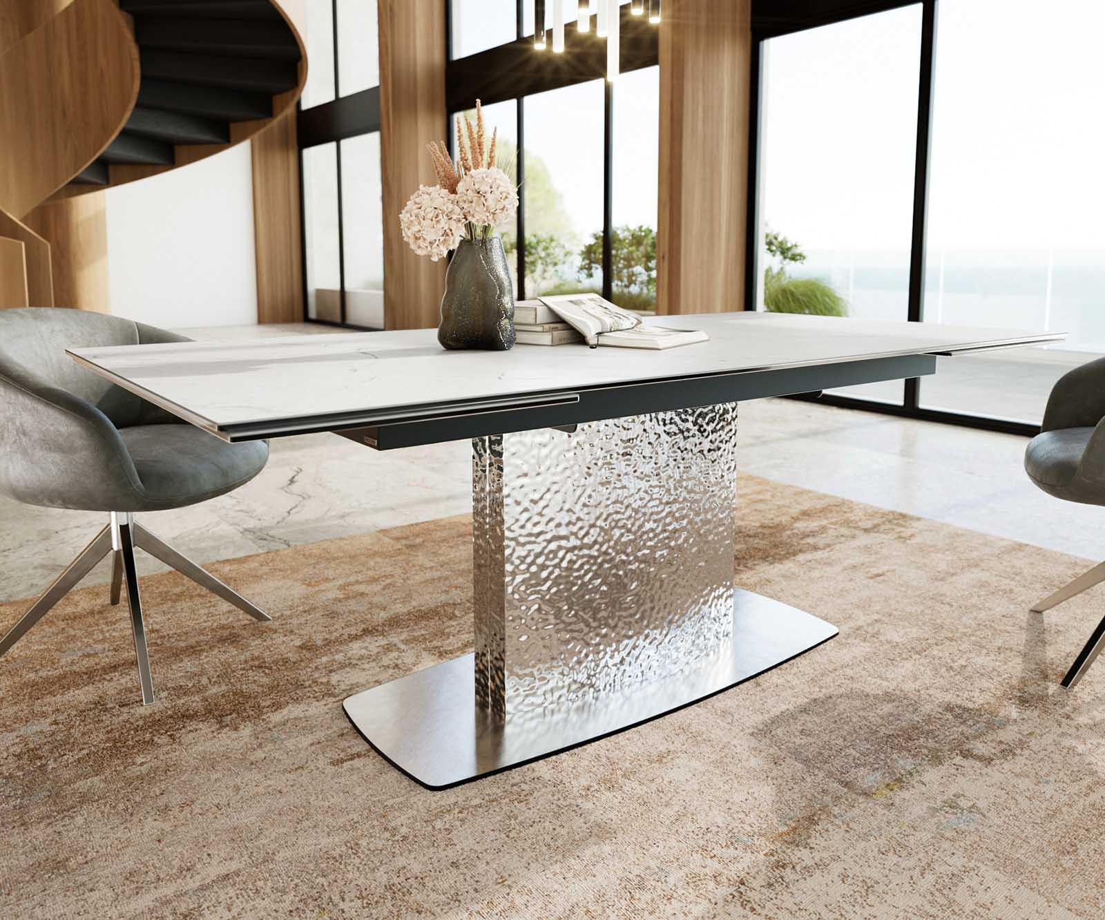 Eetkamertafel Edge 200-300x100 keramiek Laminam®Statuarietto Weiß Wave RVS uitschuifbaar 5
