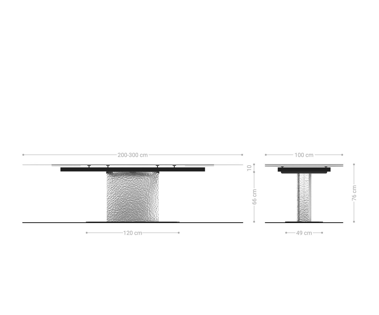 Eetkamertafel Edge 200-300x100 keramiek Minas Melange wit-beige Wave RVS uitschuifbaar 9