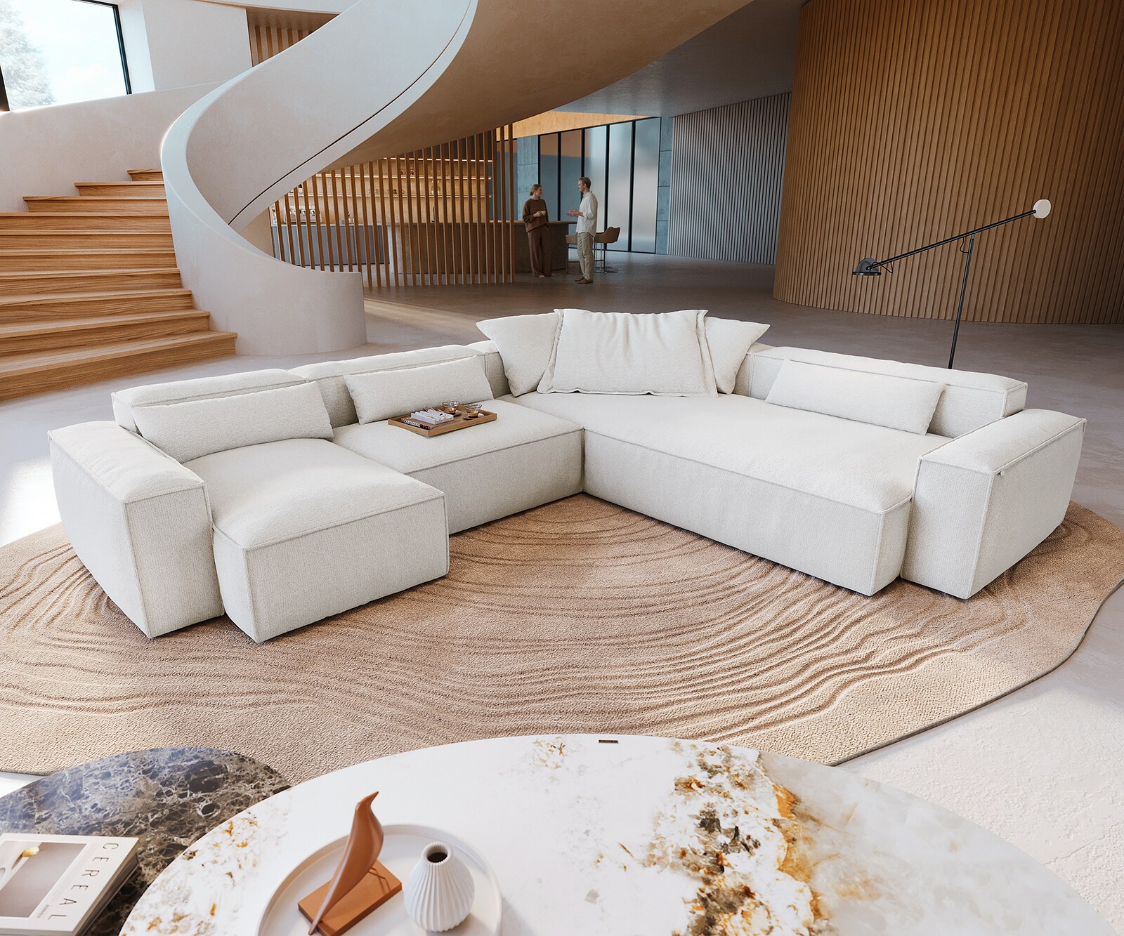 Woonkamer landschap Freestyle 360x290 cm Bouclé zacht Beige kedernaad