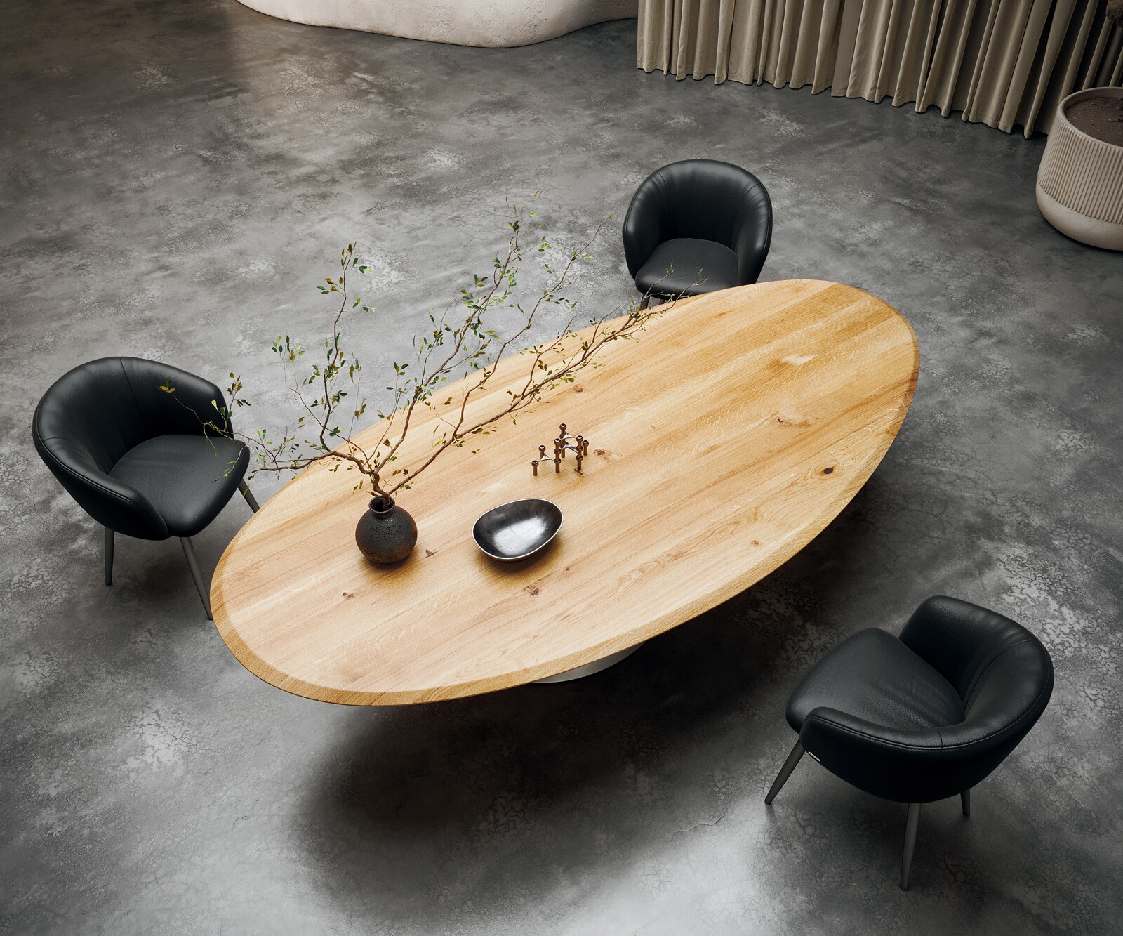 Eettafel Edge Oval 280x130x2,5 eiken natuur Cono metaal zilver Flow-Edge 1