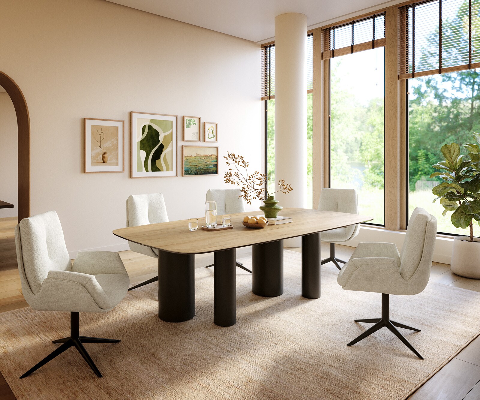 Eettafel Edge Boot 240x120 cm Keramiek Laminam® Sabbia Eichefarbig Pilier Metaal Zwart 5