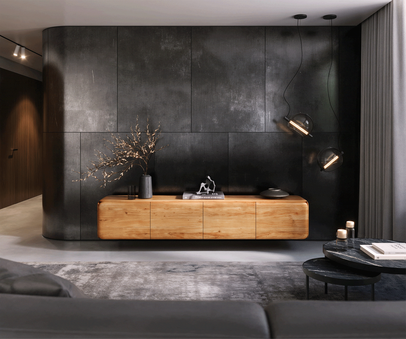 Tv-meubel Shavani 220 cm natuur acacia 4 deuren zwevend 5