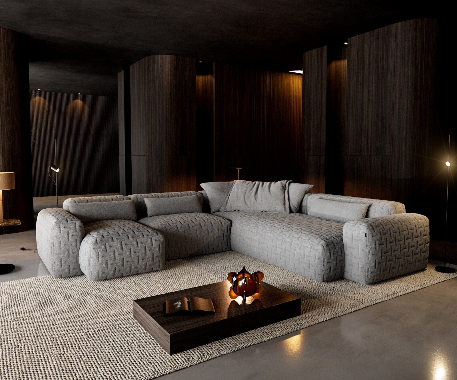 Woonkamer landschap Freestyle 360x290 cm Zachte stof met structuur Grijs gestikt 1