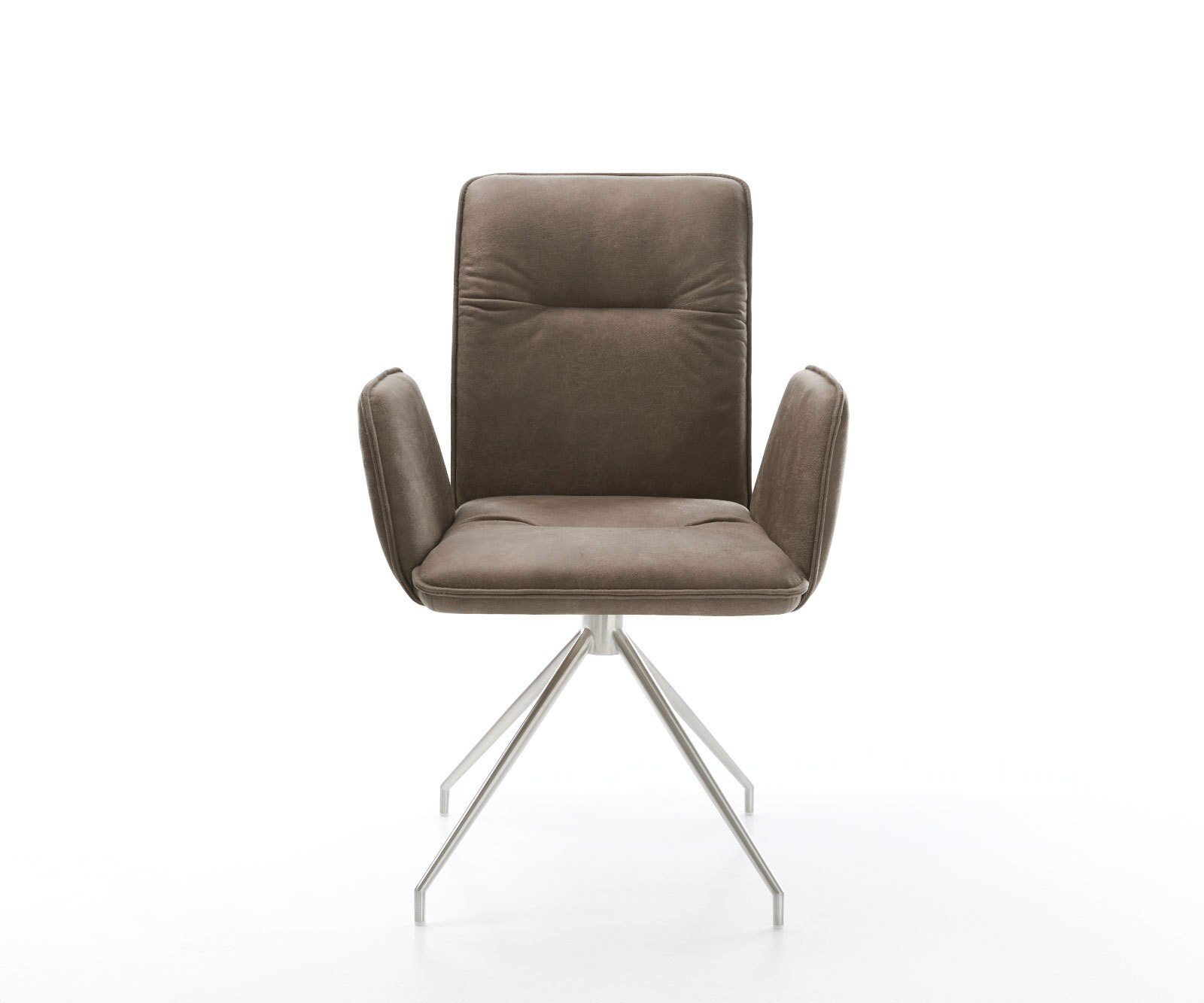 Eetkamerstoel Vinja-Flex microvelours taupe vintage kruisframe conisch roestvrij staal 1 Eetkamerstoel Vinja-Flex microvelours taupe vintage kruisframe conisch roestvrij staal 1