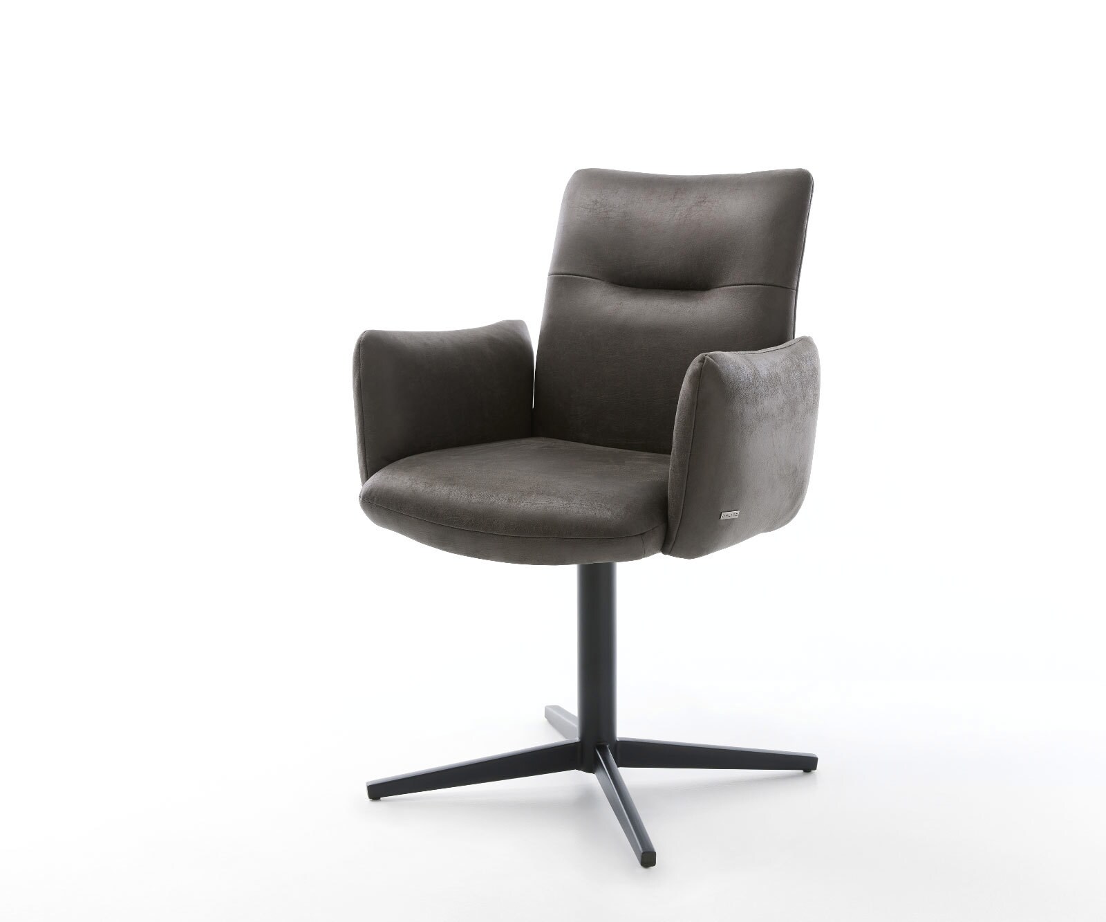 Draaistoel Jova-Flex met armleuning microvelours antraciet vintage kruispoot zwart 360° draaibaar pocketveer kern