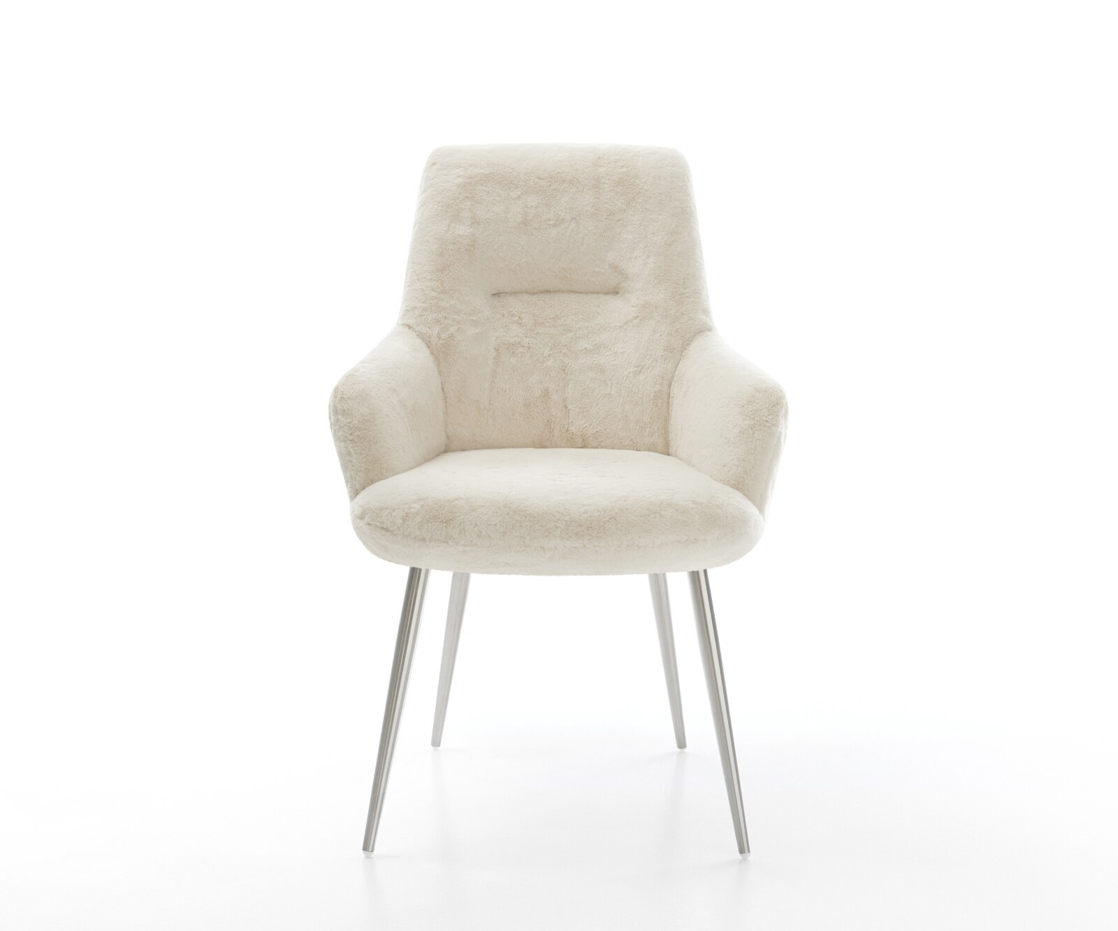 Eetkamerstoel Zelia-Flex met armleuning pluchen crème-wit 4-poot conisch roestvrij staal pocketveer kern 2