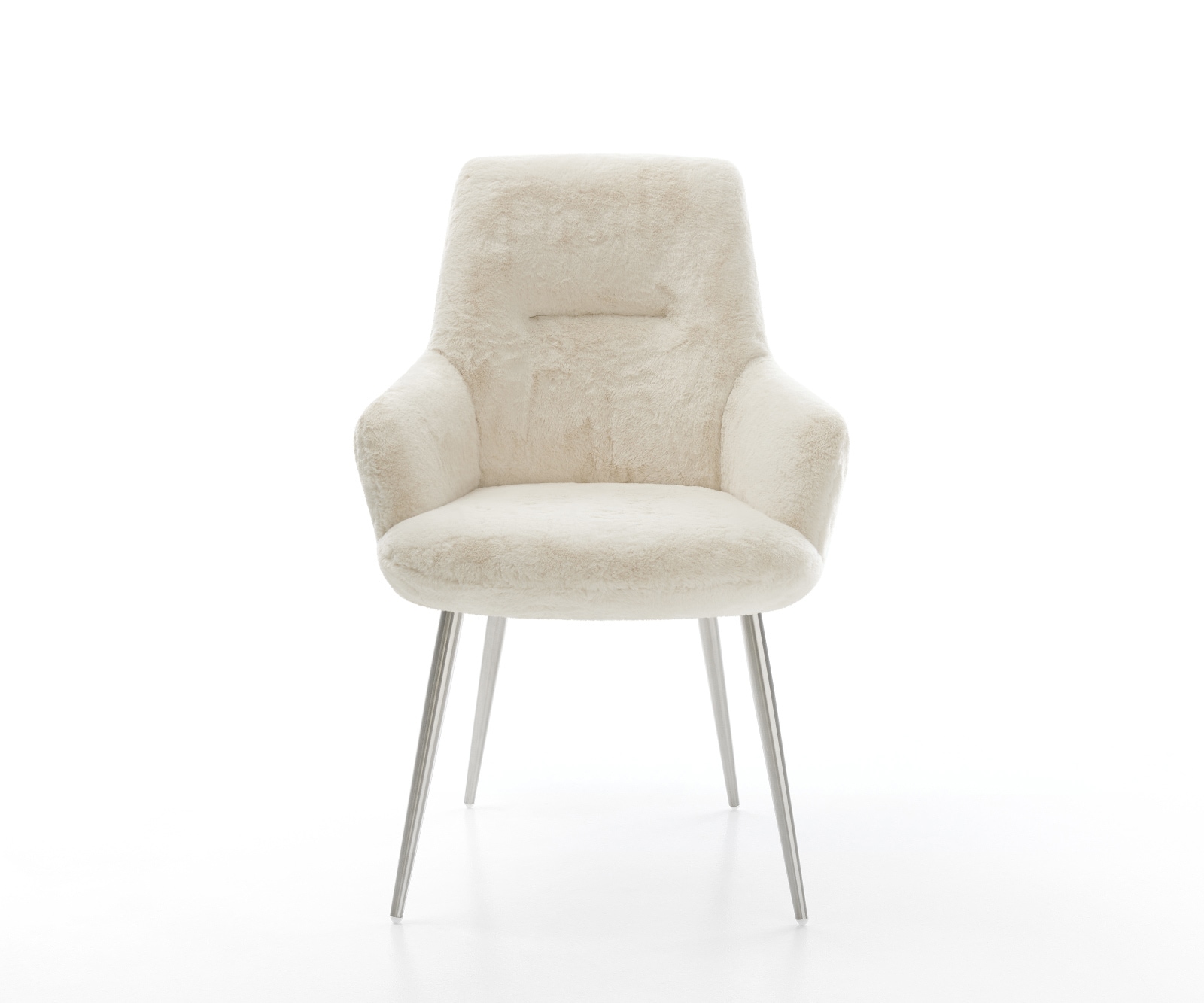 Eetkamerstoel Zelia-Flex met armleuning pluchen crème-wit 4-poot conisch roestvrij staal pocketveer kern 2