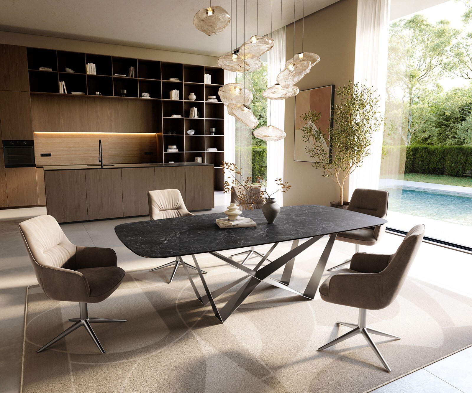 Eettafel Edge Boot 240x120 cm Keramiek Laminam® Nero Greco Anthrazit Spider Flachstahl Roestvrij staal 6