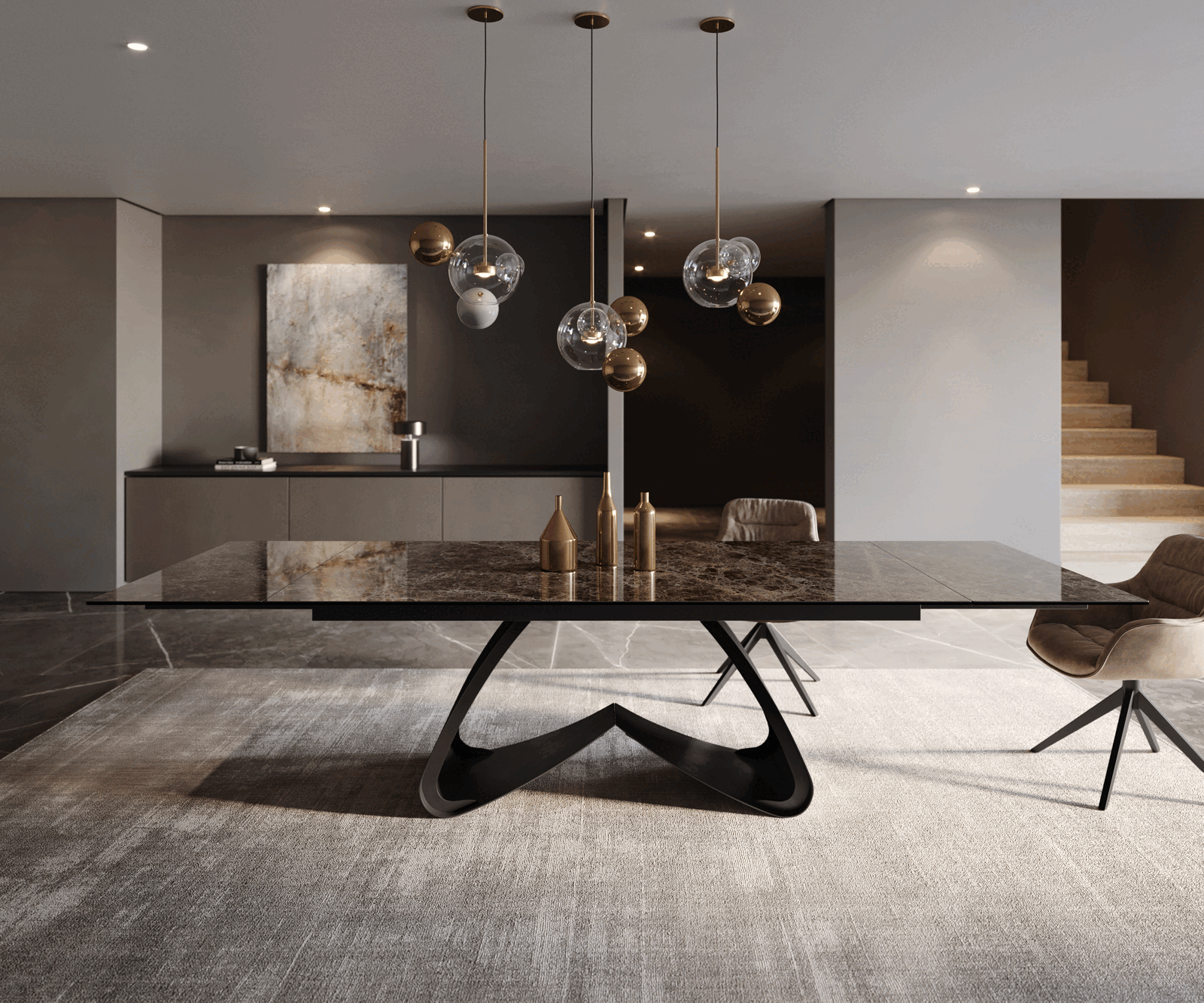 Eettafel Edge 200-300x100 keramiek  Laminam® Emperador Extra Lucidato donkerbruin W-frame zwart uitrekbaar 1 Eettafel Edge 200-300x100 keramiek  Laminam® Emperador Extra Lucidato donkerbruin W-frame zwart uitrekbaar 1
