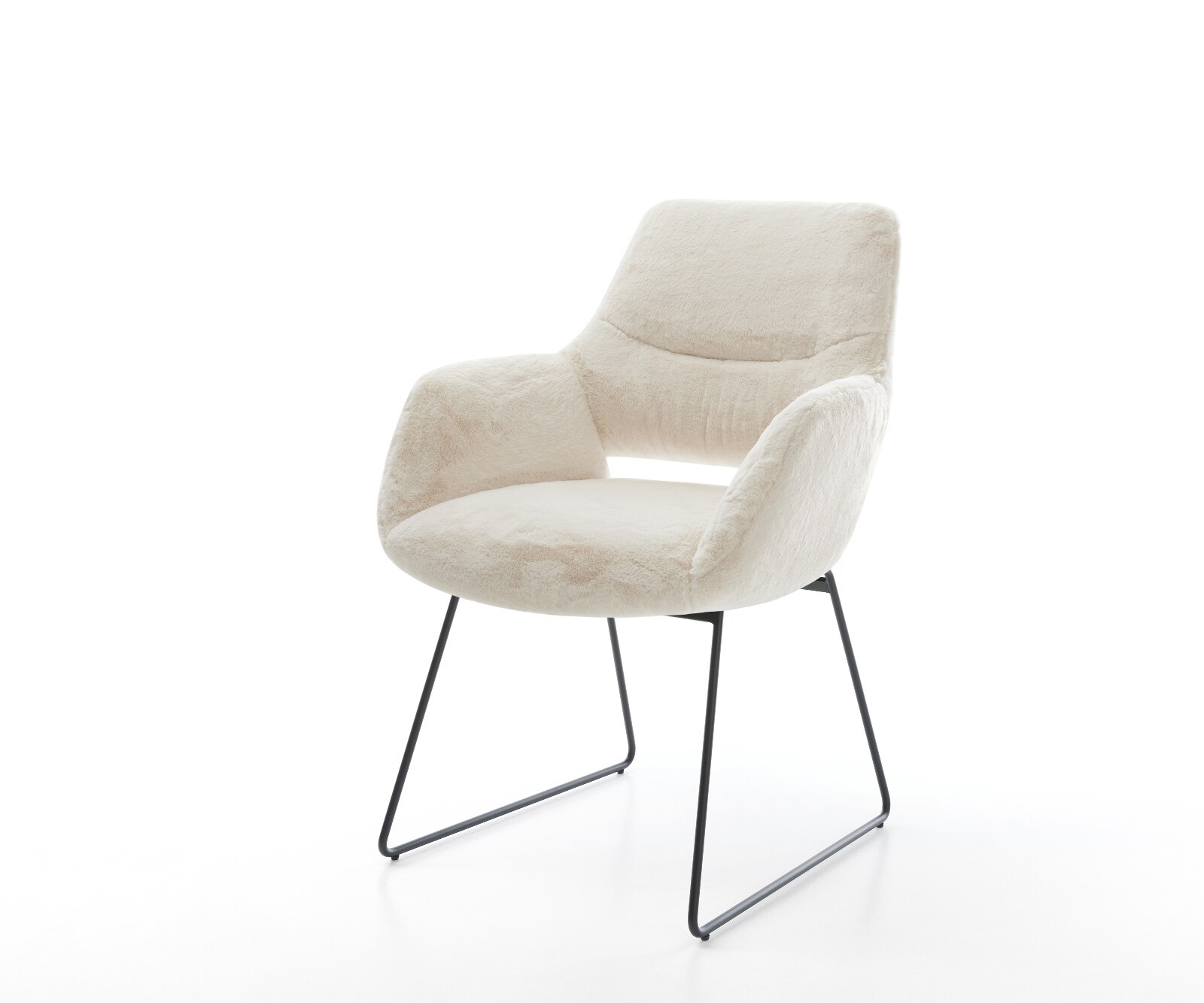 Eetkamerstoel Yago-Flex met armleuning pluchen crème-wit slipframe zwart pocketveer kern 1