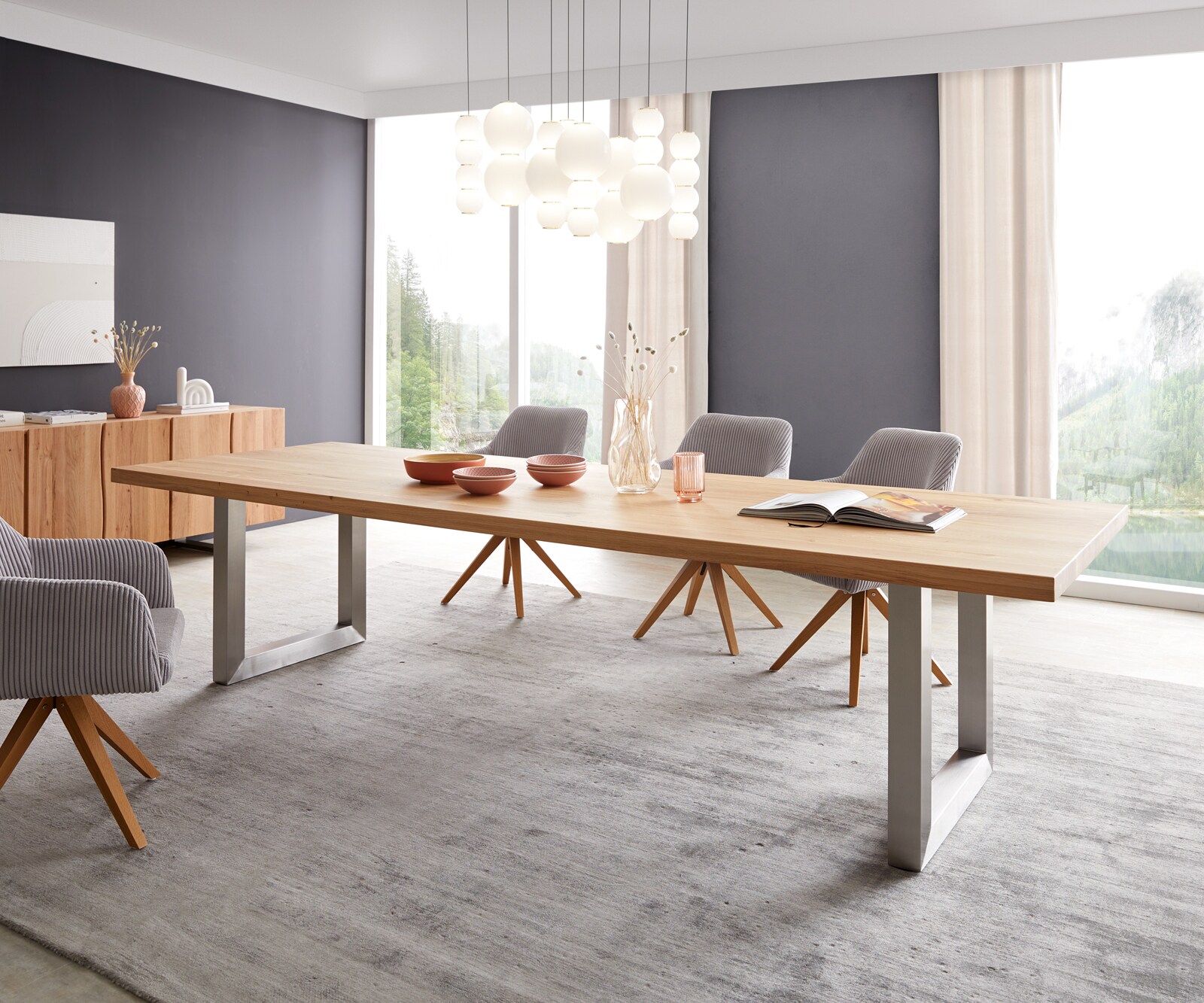 Eettafel Edge 300x100 eiken natuur roestvrij staal  breed 2