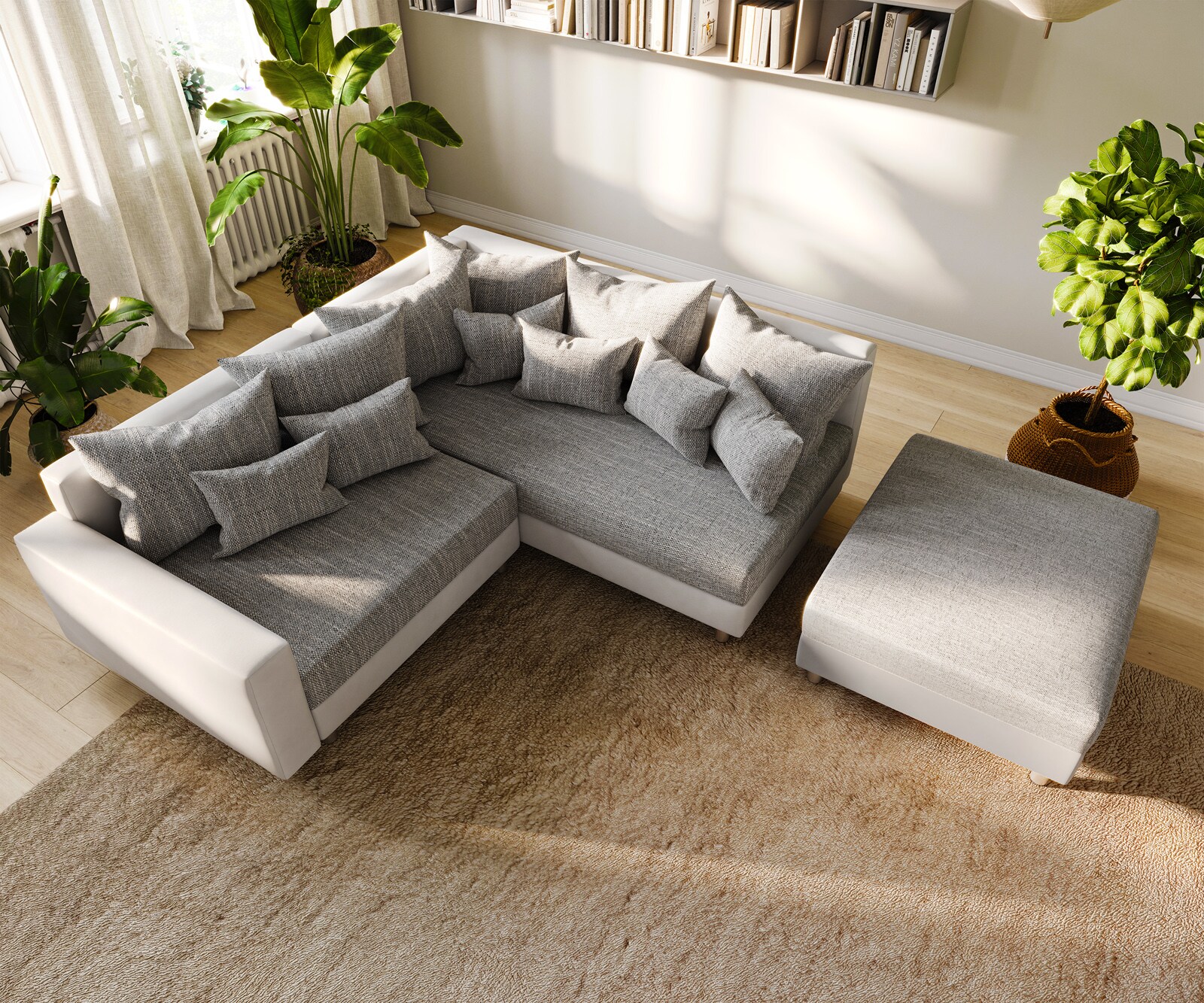 Hoekbank Clovis wit lichtgrijs modulaire hocker armleuning ottomane rechts 5
