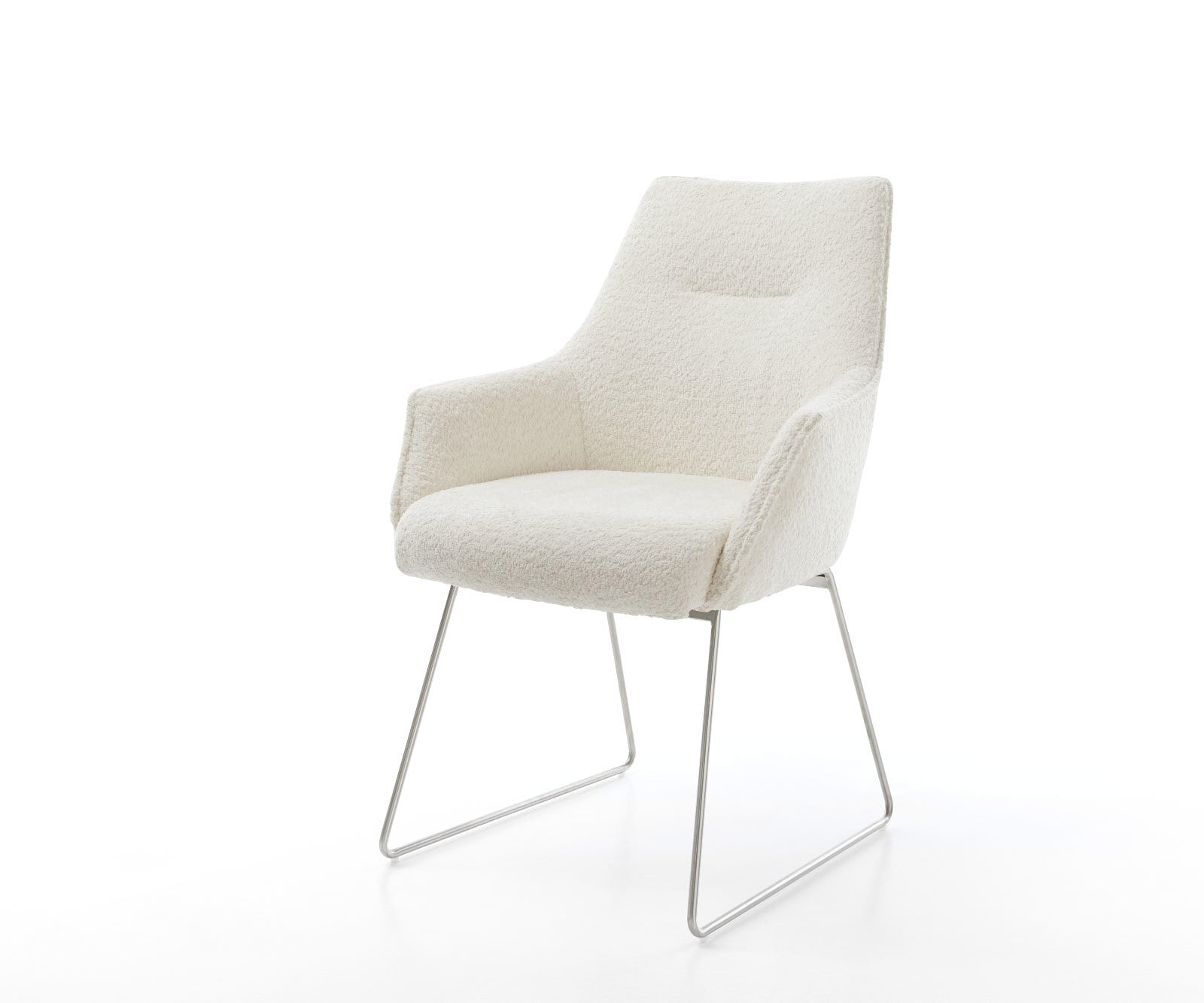 Eetkamerstoel Alja-Flex met armleuning bouclé wit slipframe roestvrij staal pocketveer kern 1