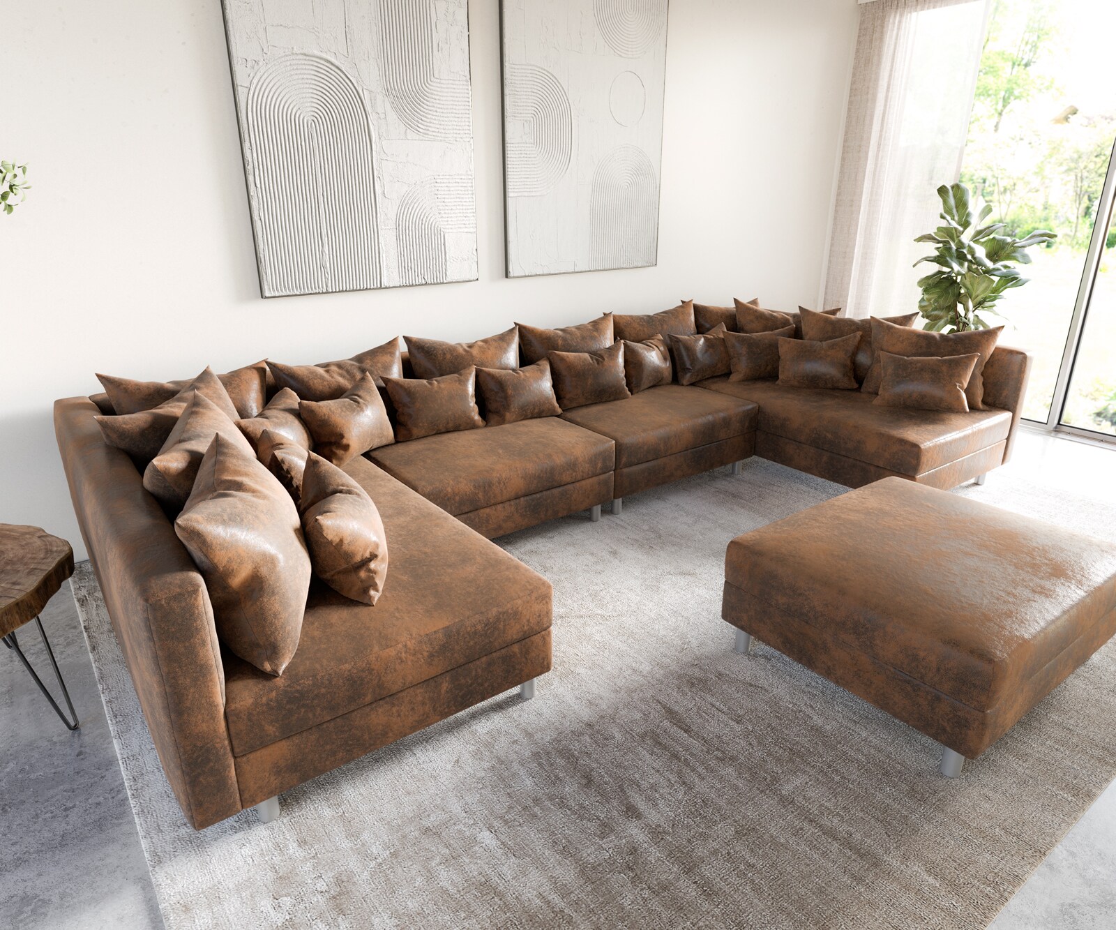 Woonlandschap Clovis XL bruine antiek optiek modulaire hocker 1