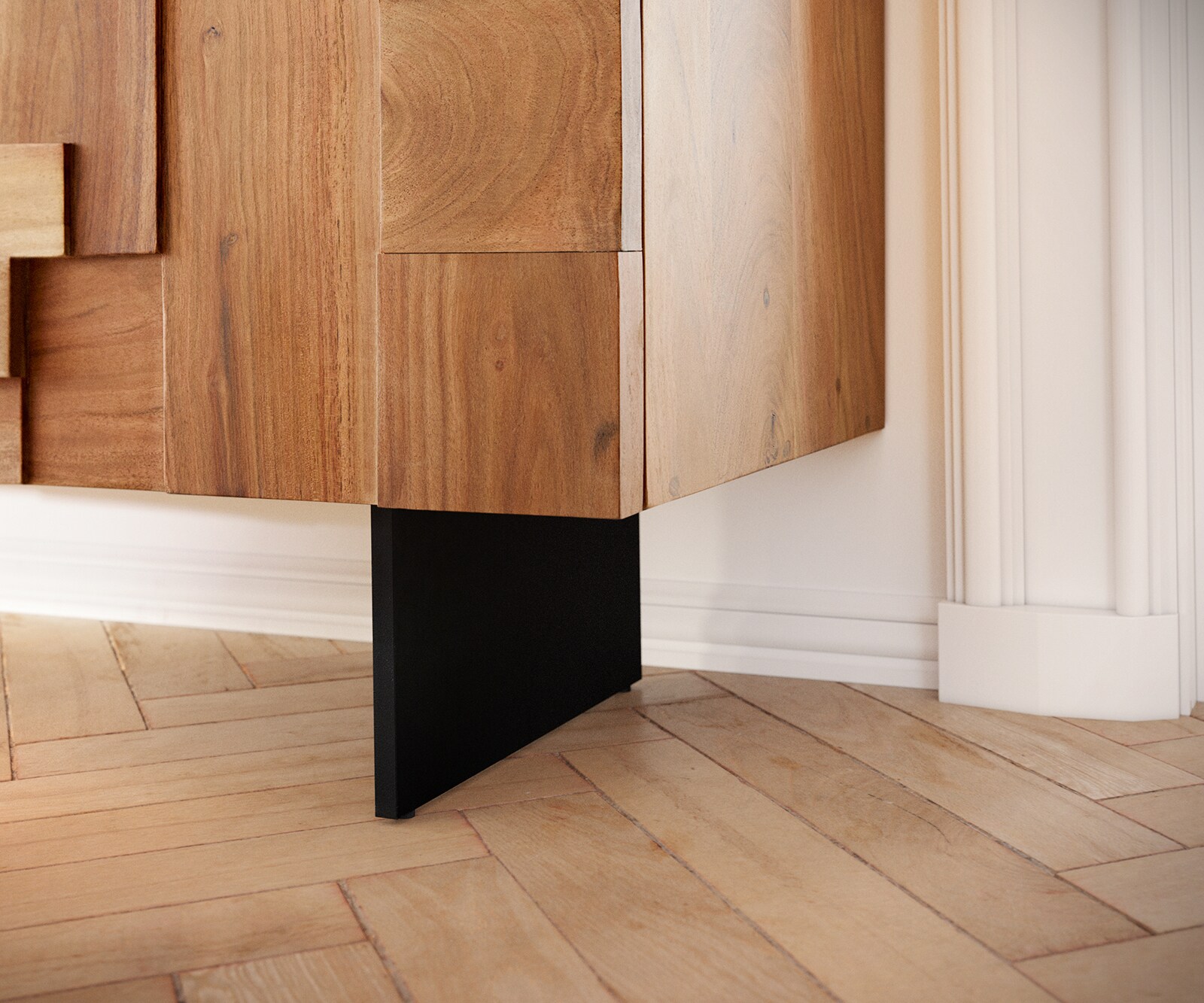 Dressoir Puzzle 175 cm acacia natuur 3 deurs poot zwevend metaal zwart 6