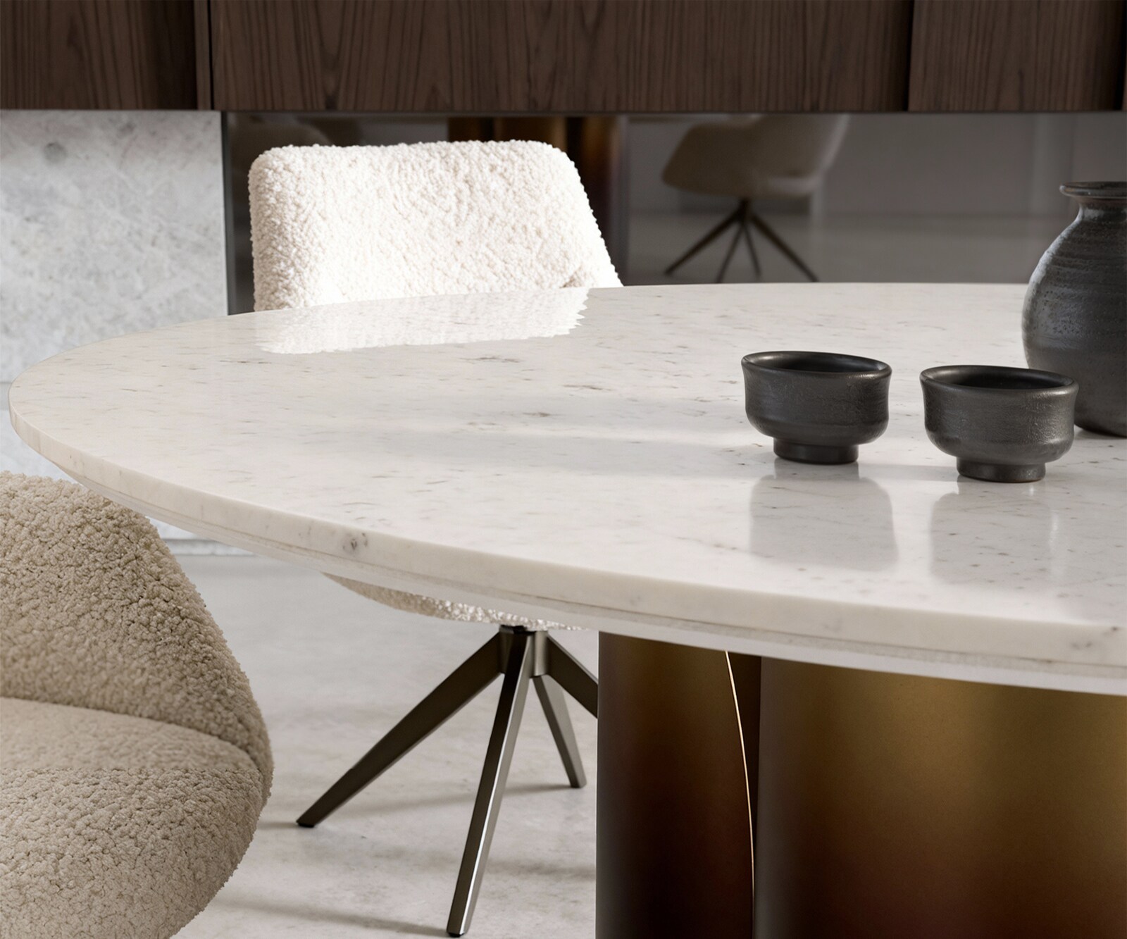 Eettafel Adenza rond 140x140 cm marmer wit metaal goud Fusion Finish 5