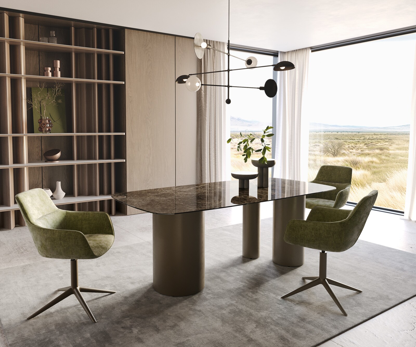 Eettafel Edge Boot Keramiek Emperador Extra Lucidato Donkerbruin 200x100 Troa Metaal effectafwerking Titanium 5