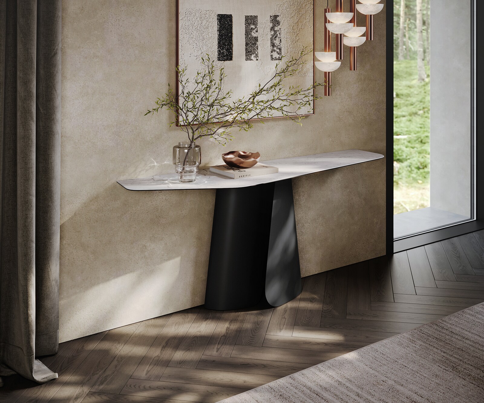 Consoletafel Edge Polygonaal 180x50 cm Keramiek Laminam® Statuarietto Weiß Livos Metaal Zwart 4