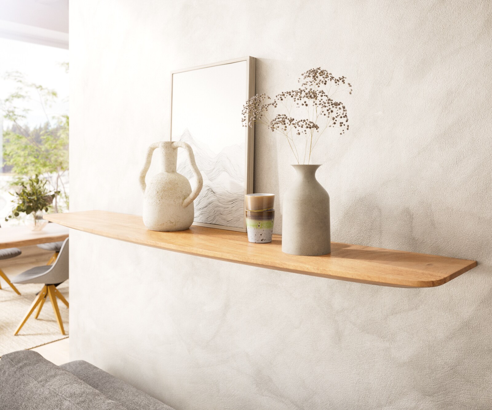 Wandrek 145 cm natuur  acacia Zwitserse rand massief