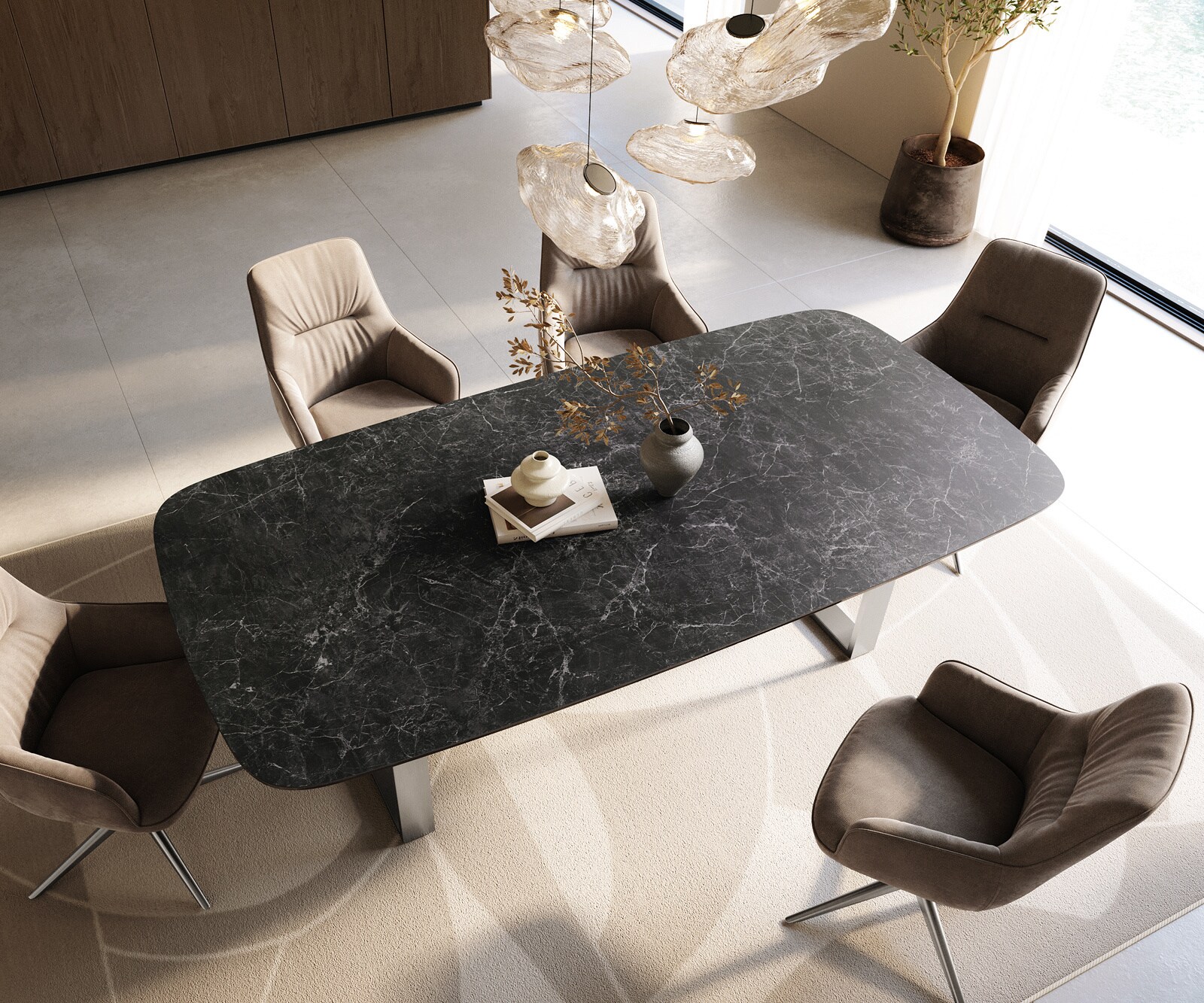 Eettafel Edge Boot 240x120 cm Keramiek Laminam® Nero Greco Anthrazit Roestvrij staal Schmal 3