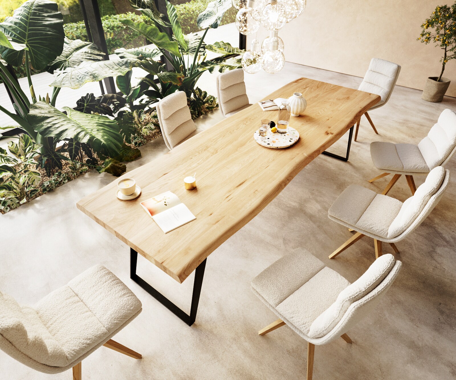 Eettafel Edge 300x100 eiken natuur metaal schuin zwart  Live-Edge 2