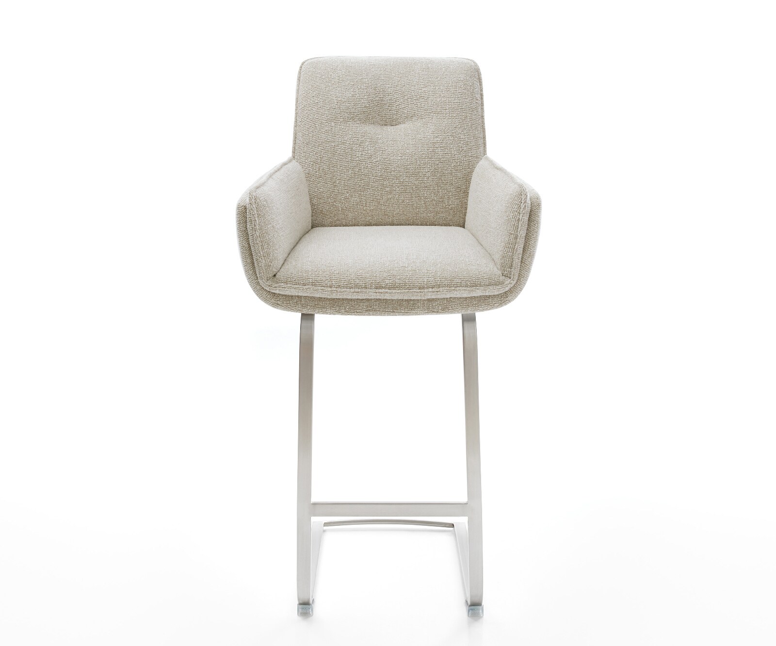 Barstoel Nela-Flex Zachte Geweven stof Beige Vrijkantelframe plat roestvrij staal Zilver 2