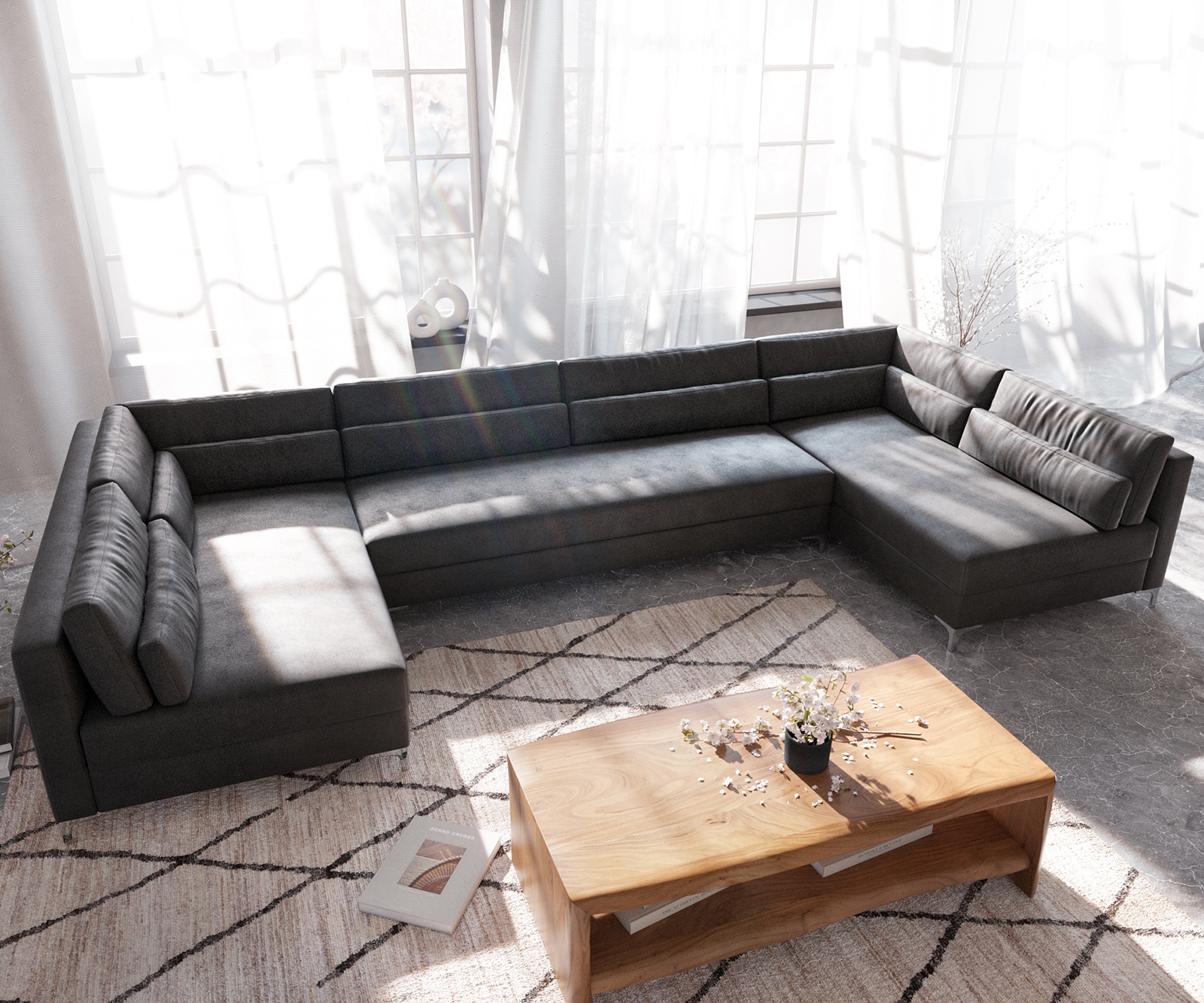 Woonlandschap Elio XL 400x185 cm kunstleer vintage antraciet 3 Woonlandschap Elio XL 400x185 cm kunstleer vintage antraciet 3