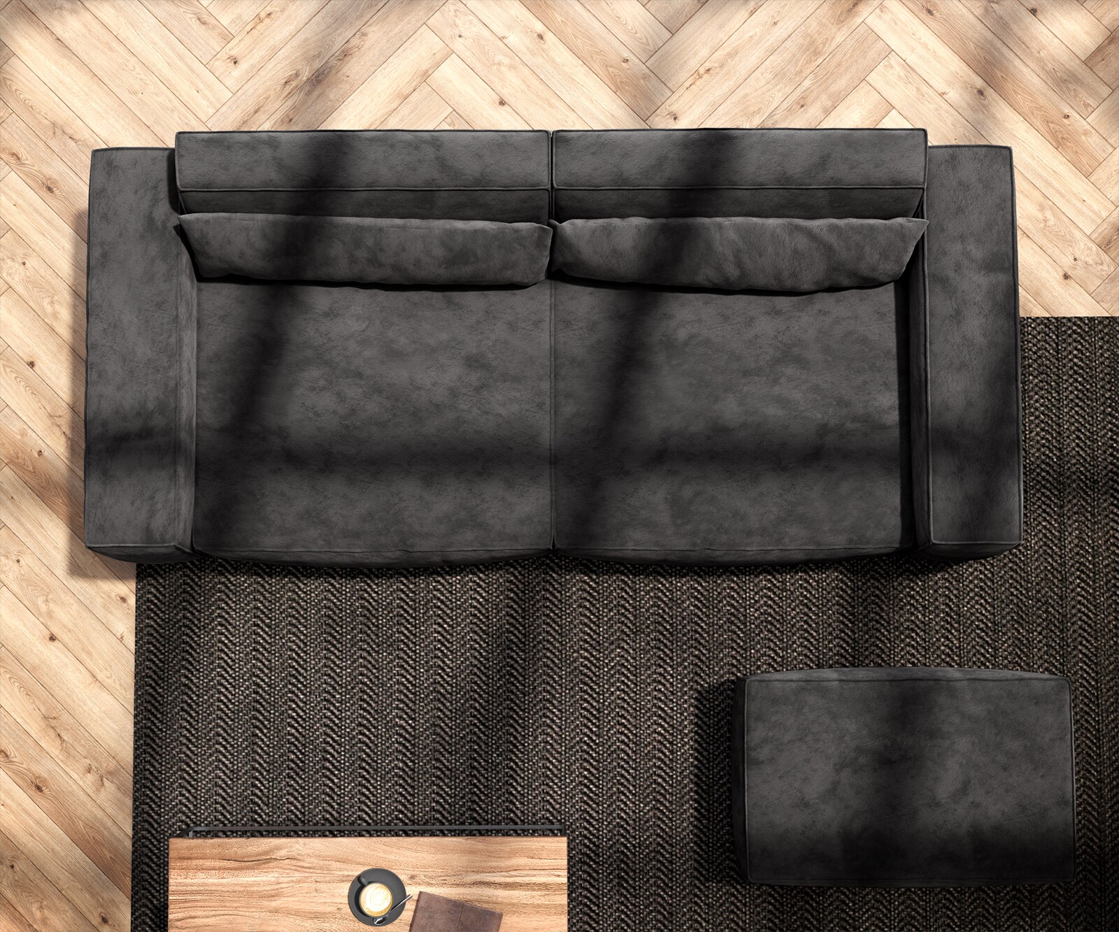 Grote bank Sirpio 230x95 cm microvezel zwart met kruk 5