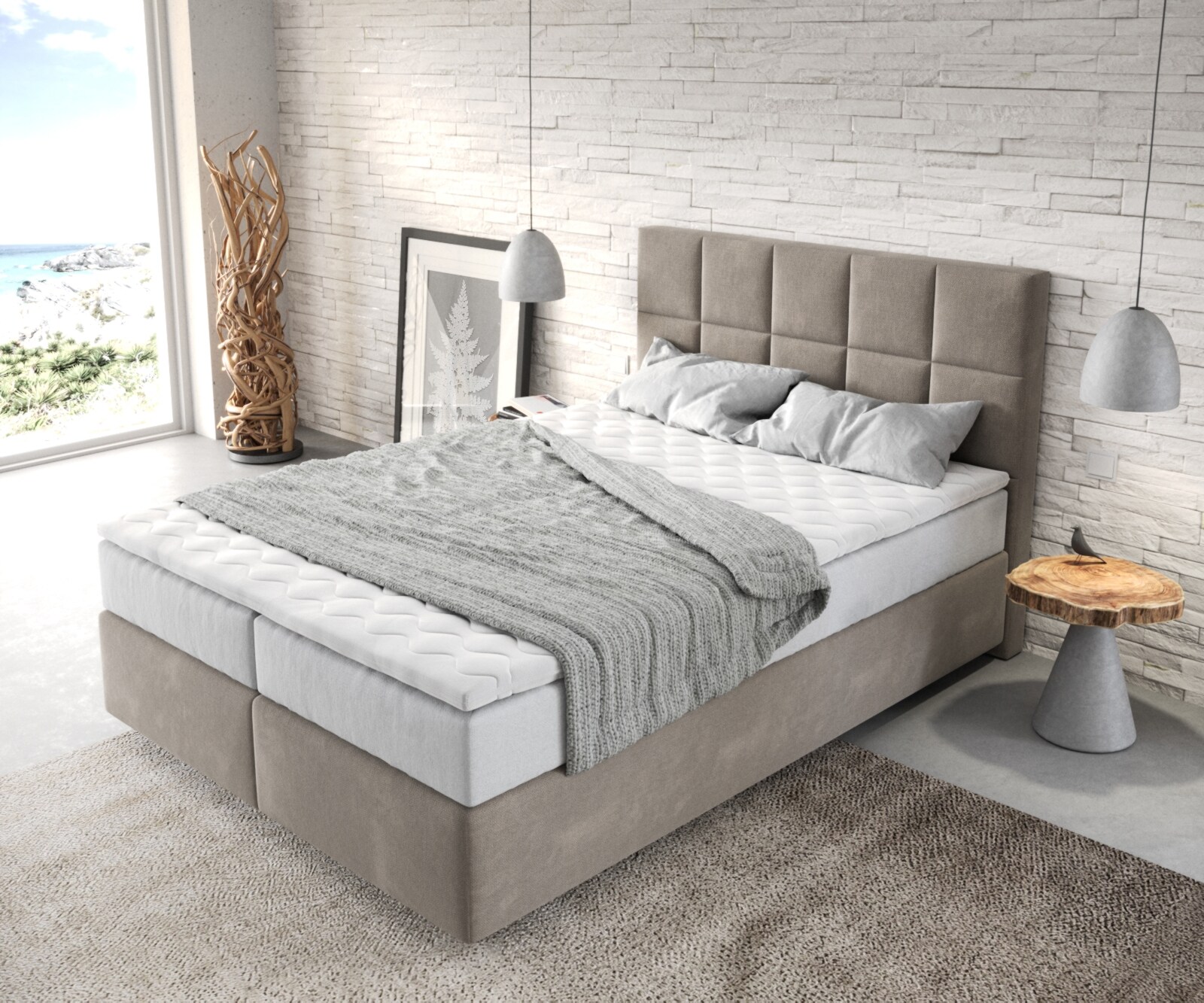 Boxspringbed Dream-Fine 140x200 cm Microvezel Beige met TFK Matras en Visco Topper 3
