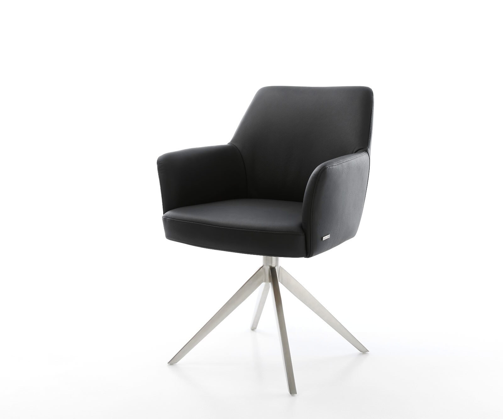 Draaistoel Xana-Flex met armleuning echt leer zwart kruisframe breed roestvrij staal 360° draaibaar rocker-functie pocketveer kern