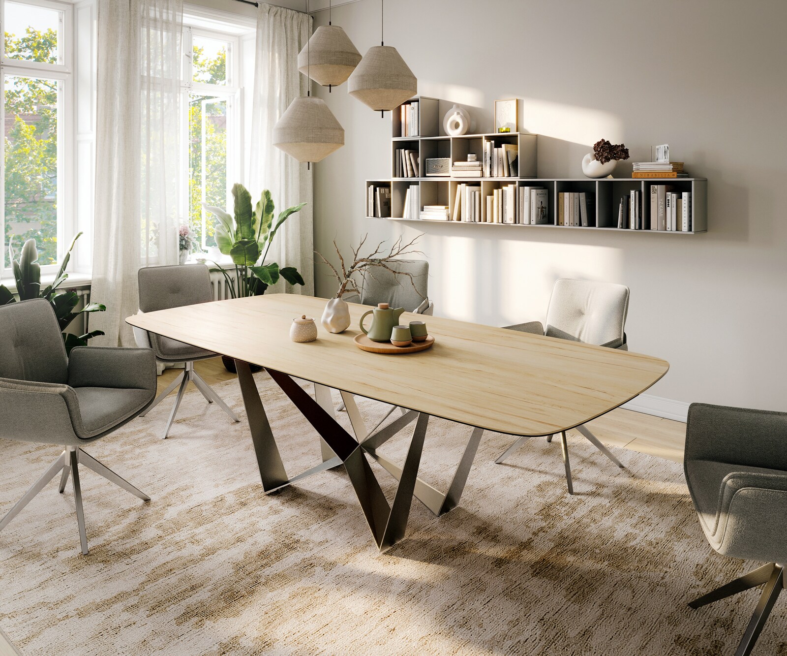 Eettafel Edge Boot 260x120 cm Keramiek Laminam® Sabbia Eichefarbig Spider Flachstahl Roestvrij staal 1