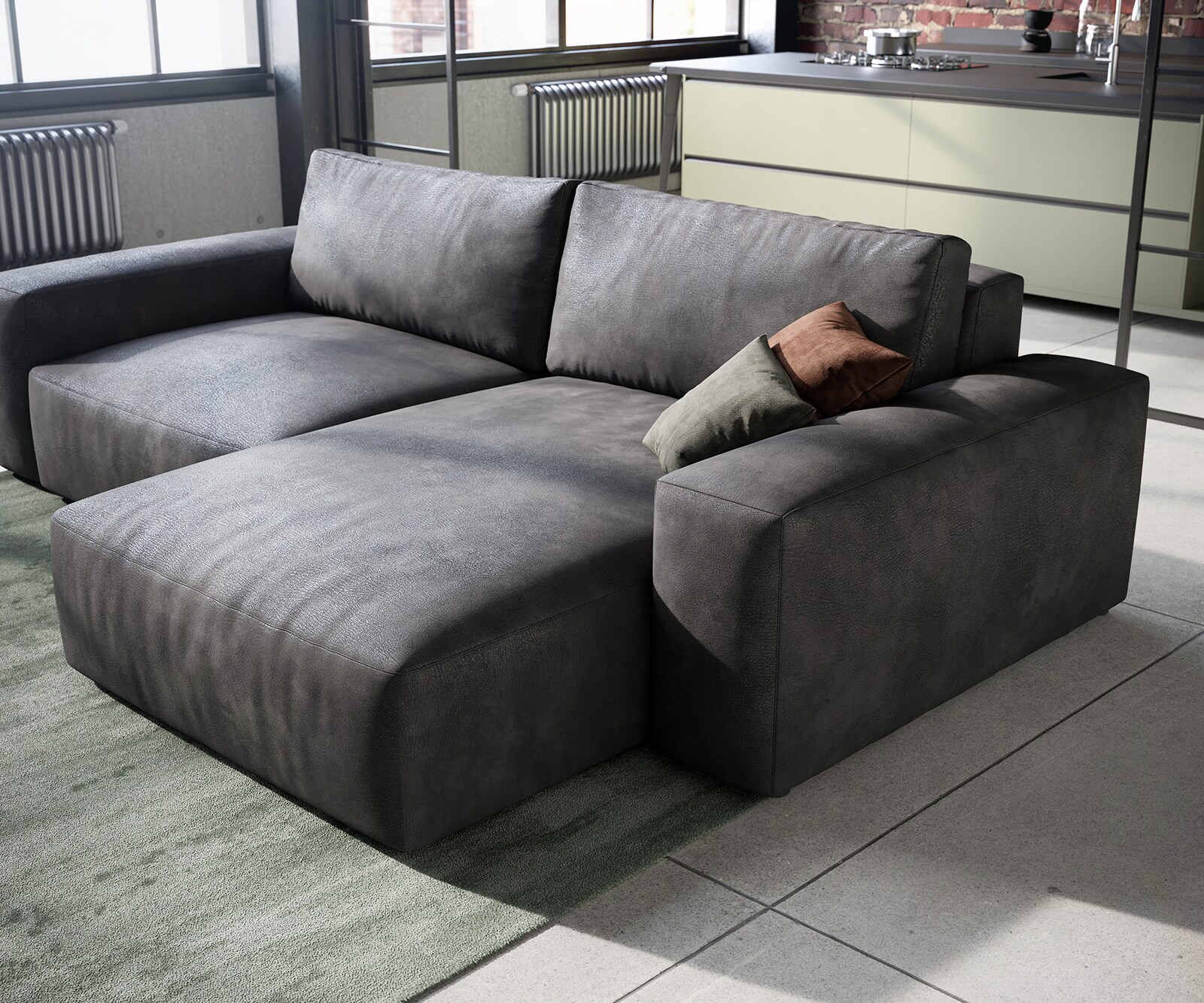 Hoeksofa Lanzo 230x155 cm kunstleer vintage antraciet met variabele recamière 4