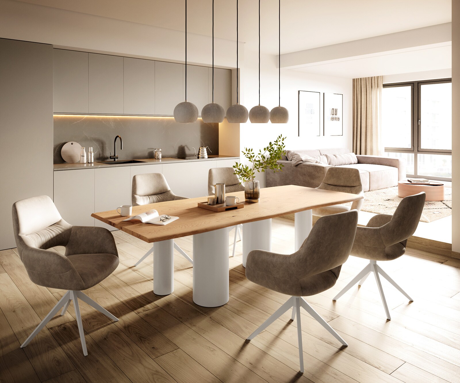 Eetkamertafel Edge 260x100x2,5-3 eiken natuur Pilier metaal wit Live-Edge 5