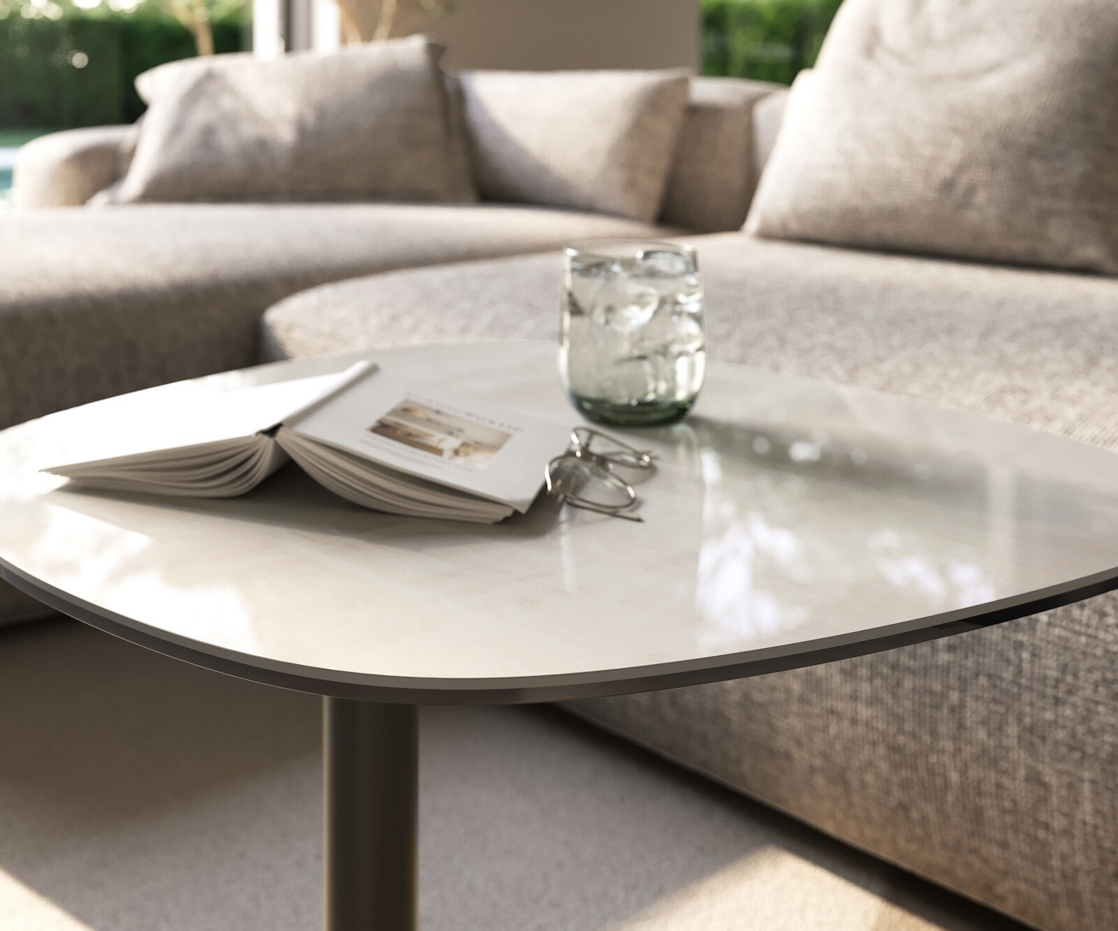 Bijzettafel Edge bootvormig 60x60 cm keramiek Onyx Champagne Eleny metaal effectafwerking titaan 6