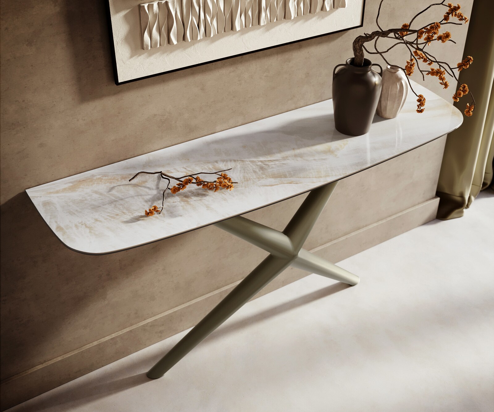 Consoletafel Edge Bootvorm 140x40 cm Keramiek Onyx Pearl Estelo Metaal Effektfinish Titan 2