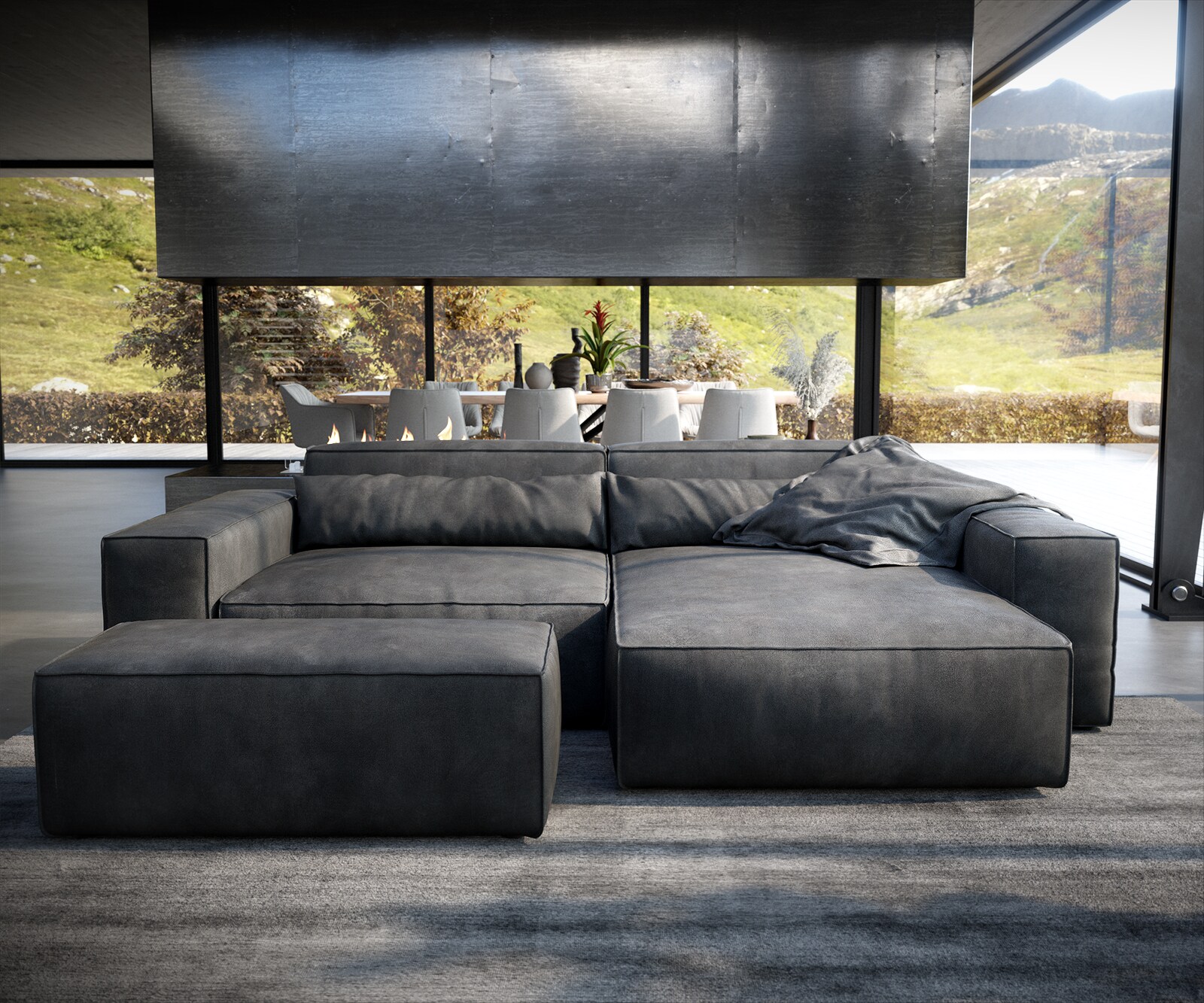 Hoekbank Sirpio XL 270x170 cm kunstleer vintage antraciet variabele rugleuning met kruk 1