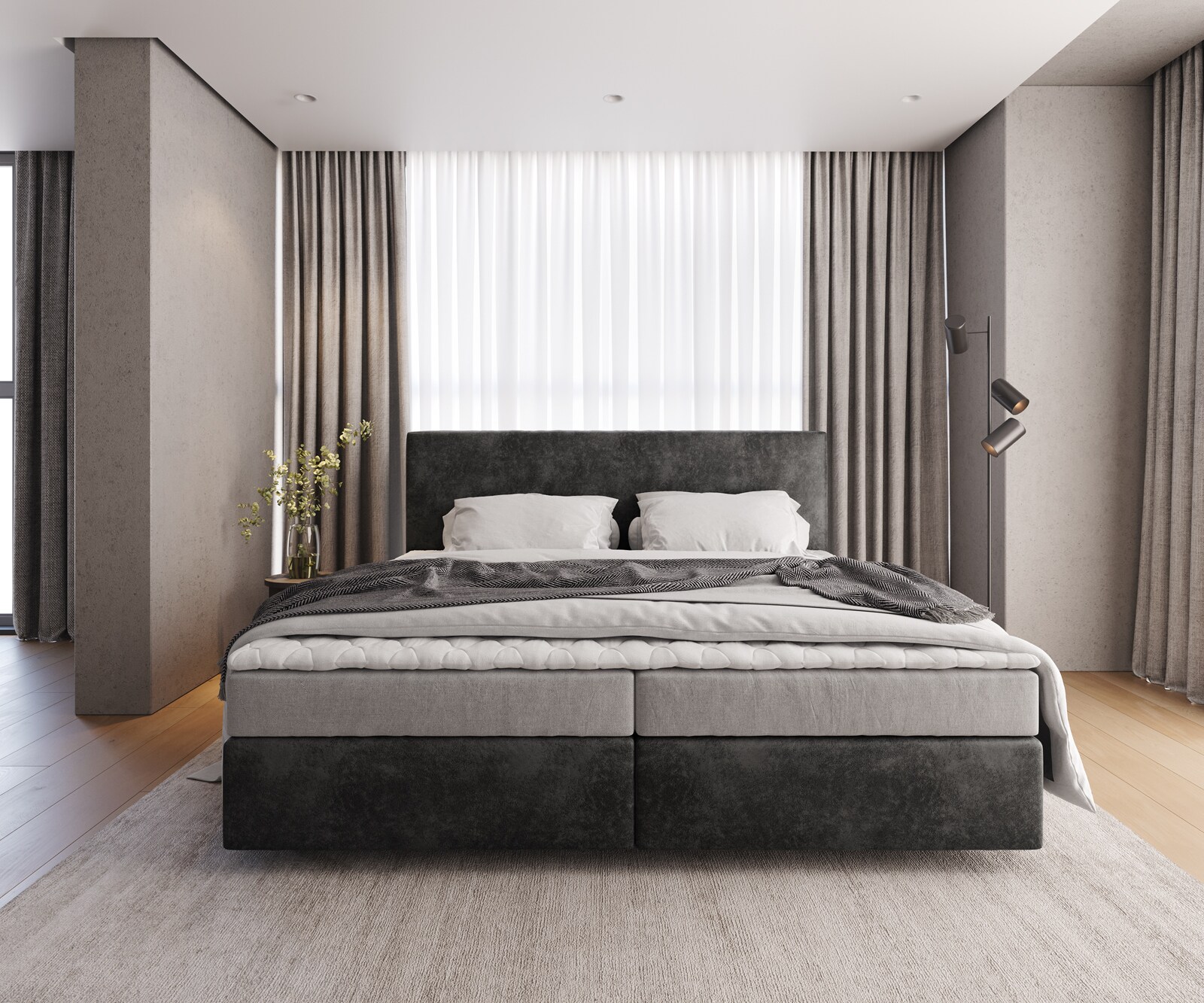 Boxspringbed Dream-Well Microvezel Antraciet Vintage 200x200 cm met Bonell-matras en PU-topper 1 Boxspringbed Dream-Well Microvezel Antraciet Vintage 200x200 cm met Bonell-matras en PU-topper 1