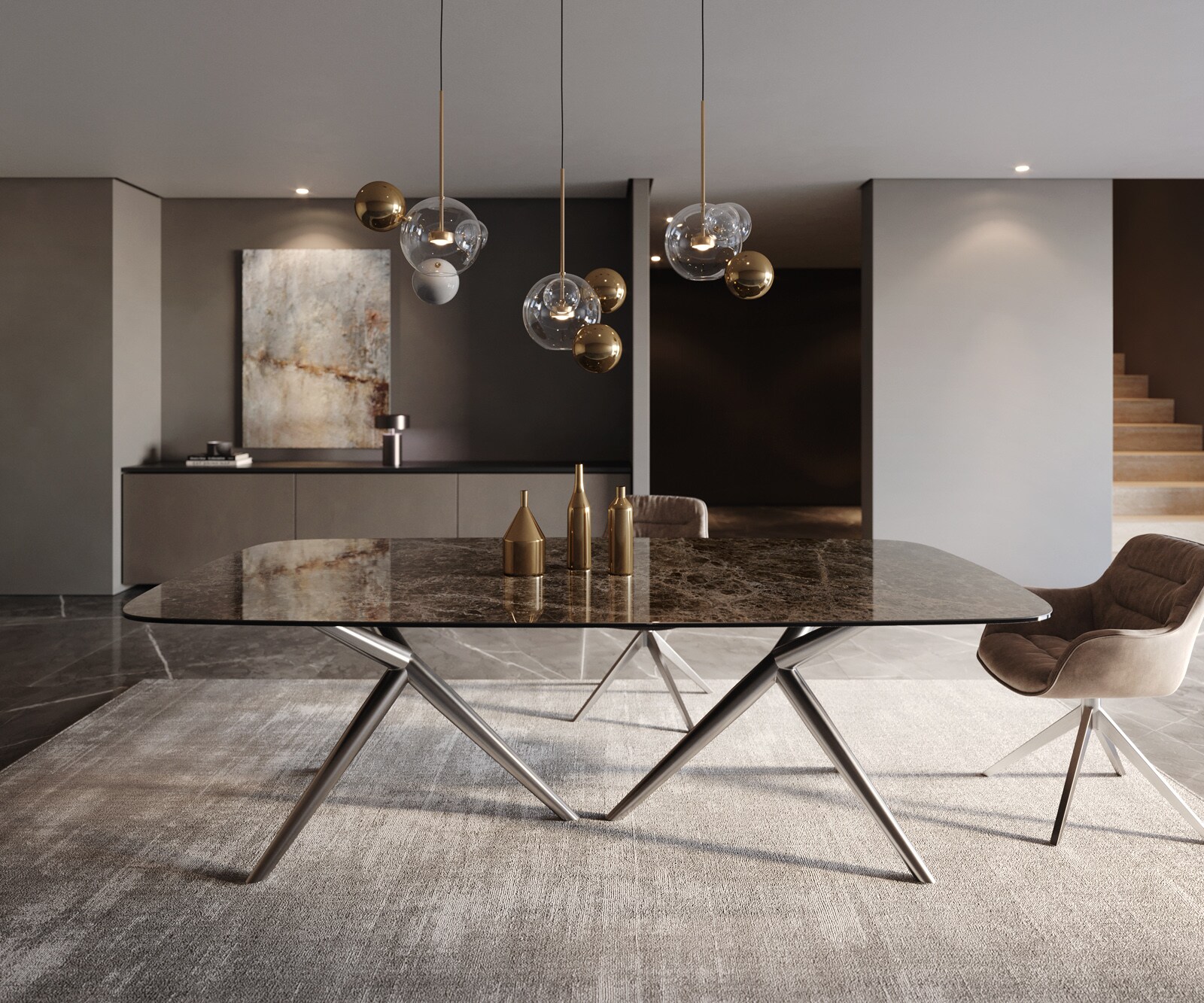 Eettafel Edge Boot Keramiek Emperador Extra Lucidato Donkerbruin 240x120 Estelar rond Roestvrij staal 1