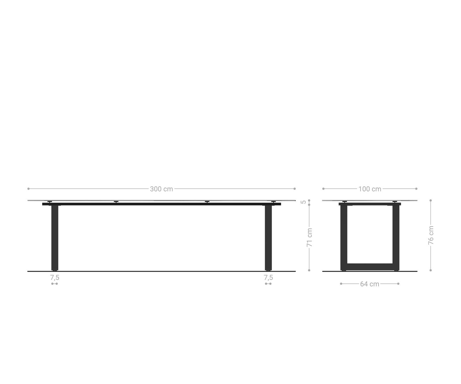 Eettafel Edge 300x100 keramiek Laminam® Nero Greco grijs roestvrij staal breed 6