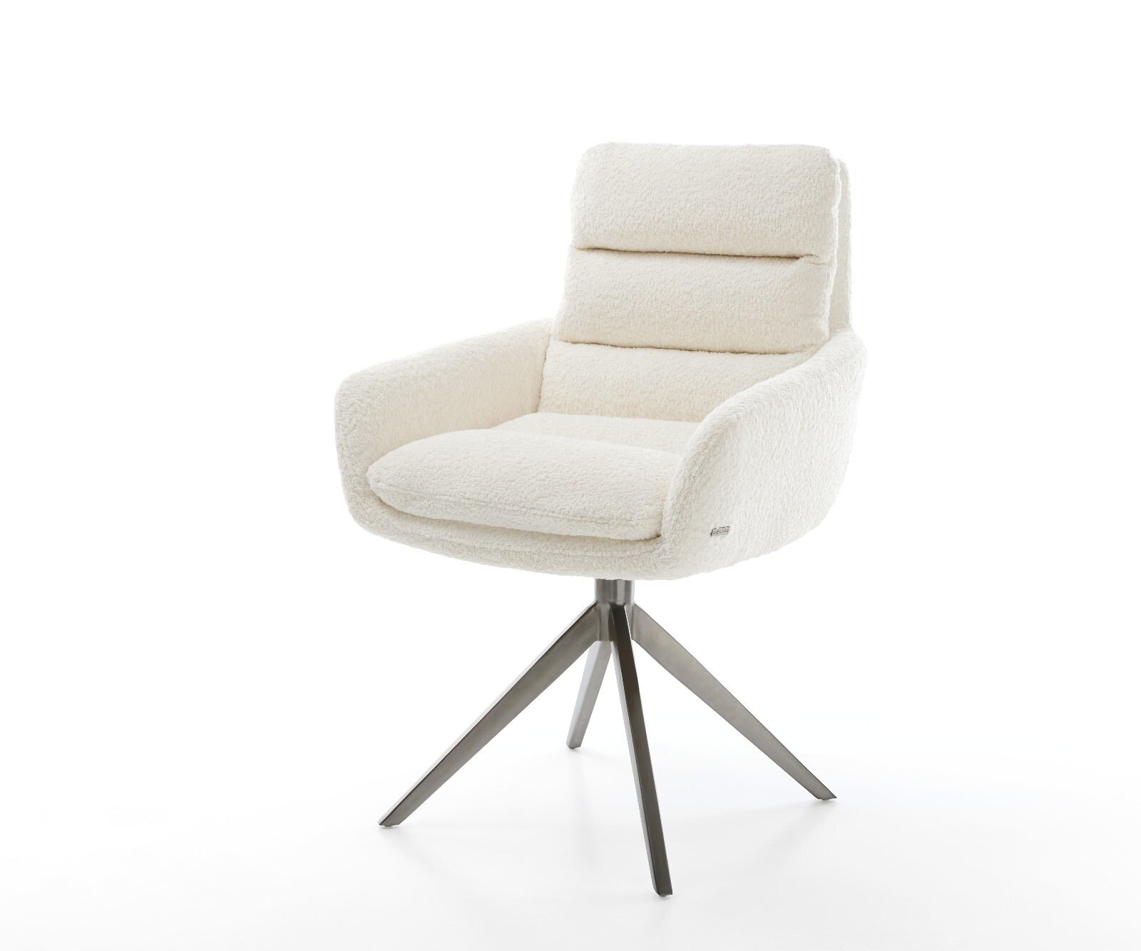 Draaistoel Abelia-Flex met armleuning bouclé wit kruisframe breed grafiet 360° draaibaar rocker-functie