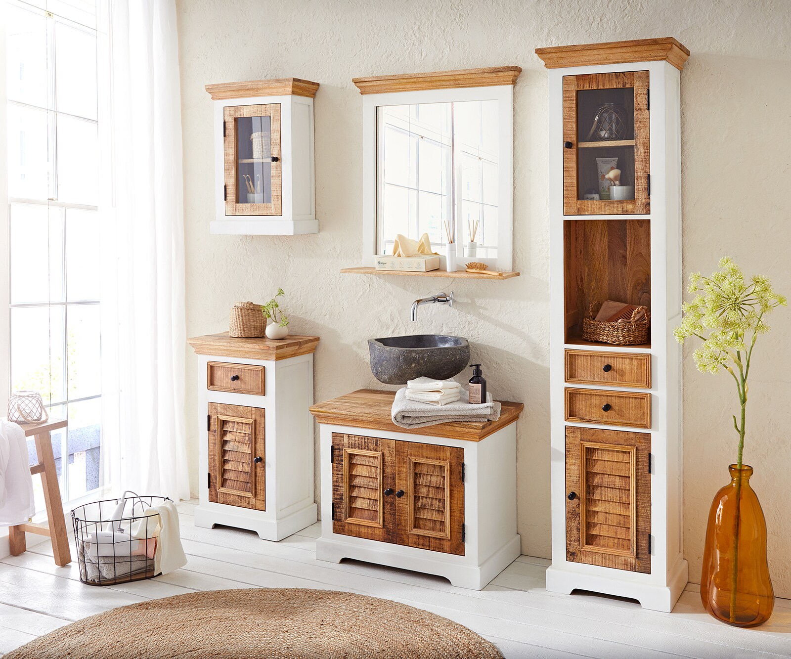 Hoge-badmeubelkast Casa 45x190 cm mango wit natuur  5 Hoge-badmeubelkast Casa 45x190 cm mango wit natuur  5