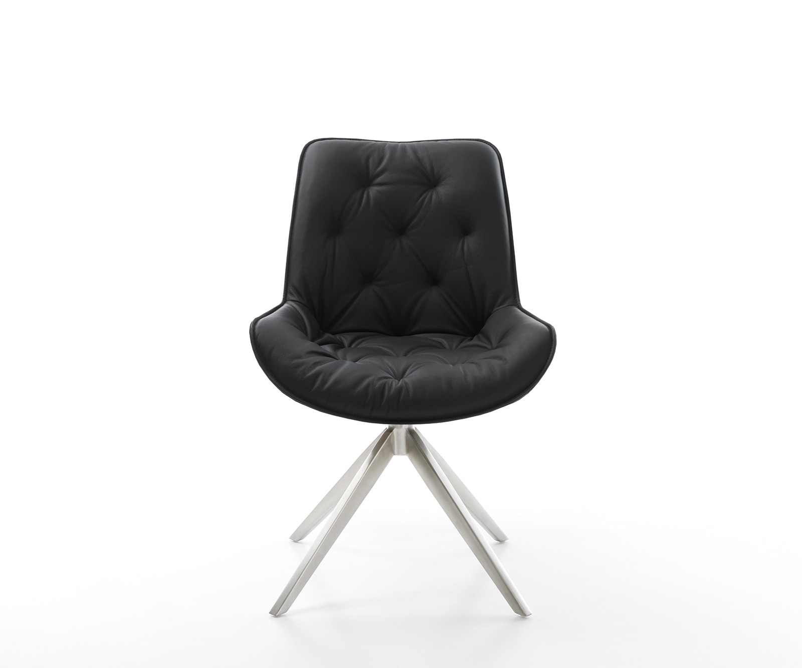 Eetkamerstoel Taimi-Flex echt leer zwart kruisframe breed roestvrij staal 1 Eetkamerstoel Taimi-Flex echt leer zwart kruisframe breed roestvrij staal 1