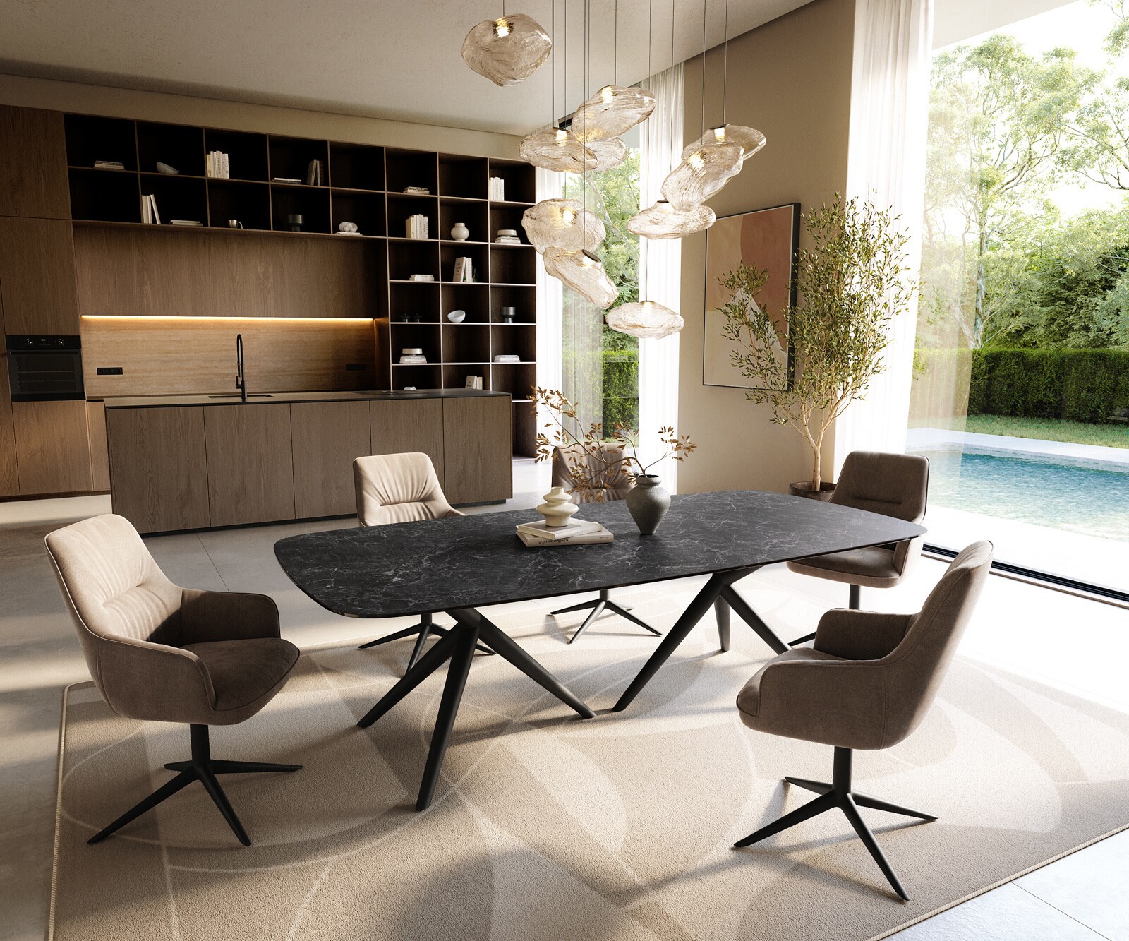 Eettafel Edge Boot 240x120 cm Keramiek Laminam® Nero Greco Anthrazit Estelar rond Metaal Zwart 5