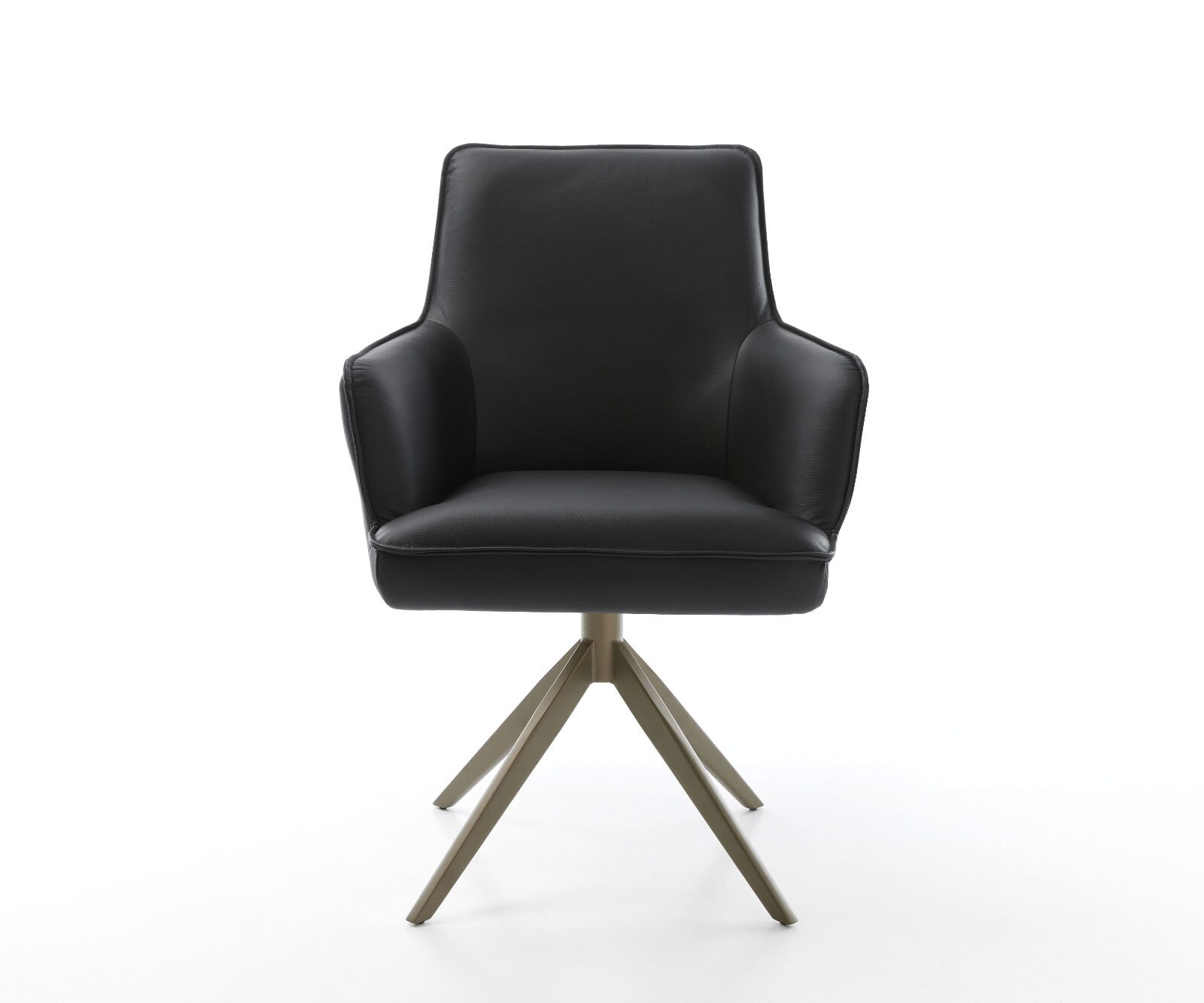 Draaistoel Heira-Flex met armleuning echt leer zwart kruisframe breed afwerking met titanium 360° draaibaar rocker-functie pocketveer kern 1